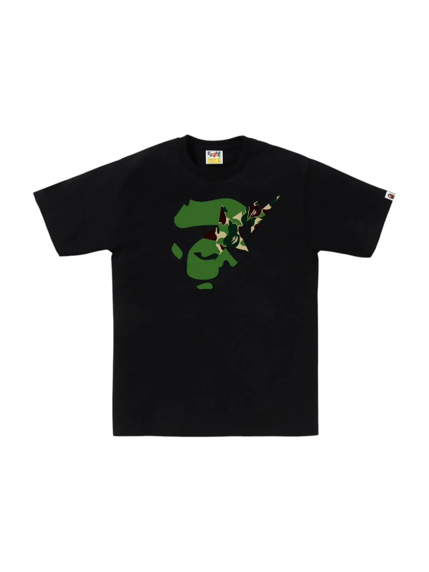 Мужская футболка с принтом BAPE ABC Camo Ape Face Sta Tee BAPE — изображение 1 из 1, черный/зеленый