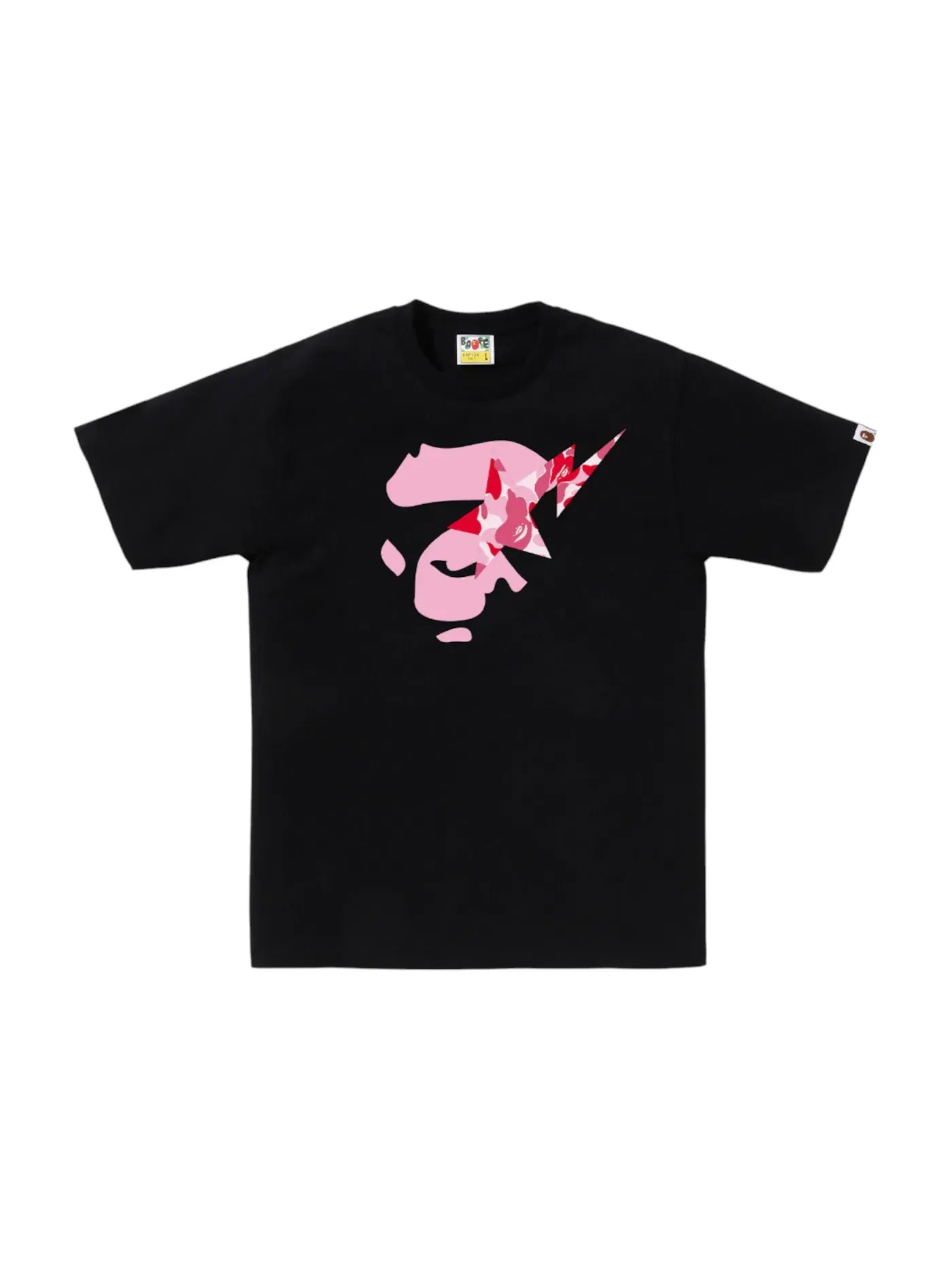 Мужская футболка с принтом BAPE ABC Camo Ape Face Sta Tee BAPE — изображение 1 из 1, черный/розовый