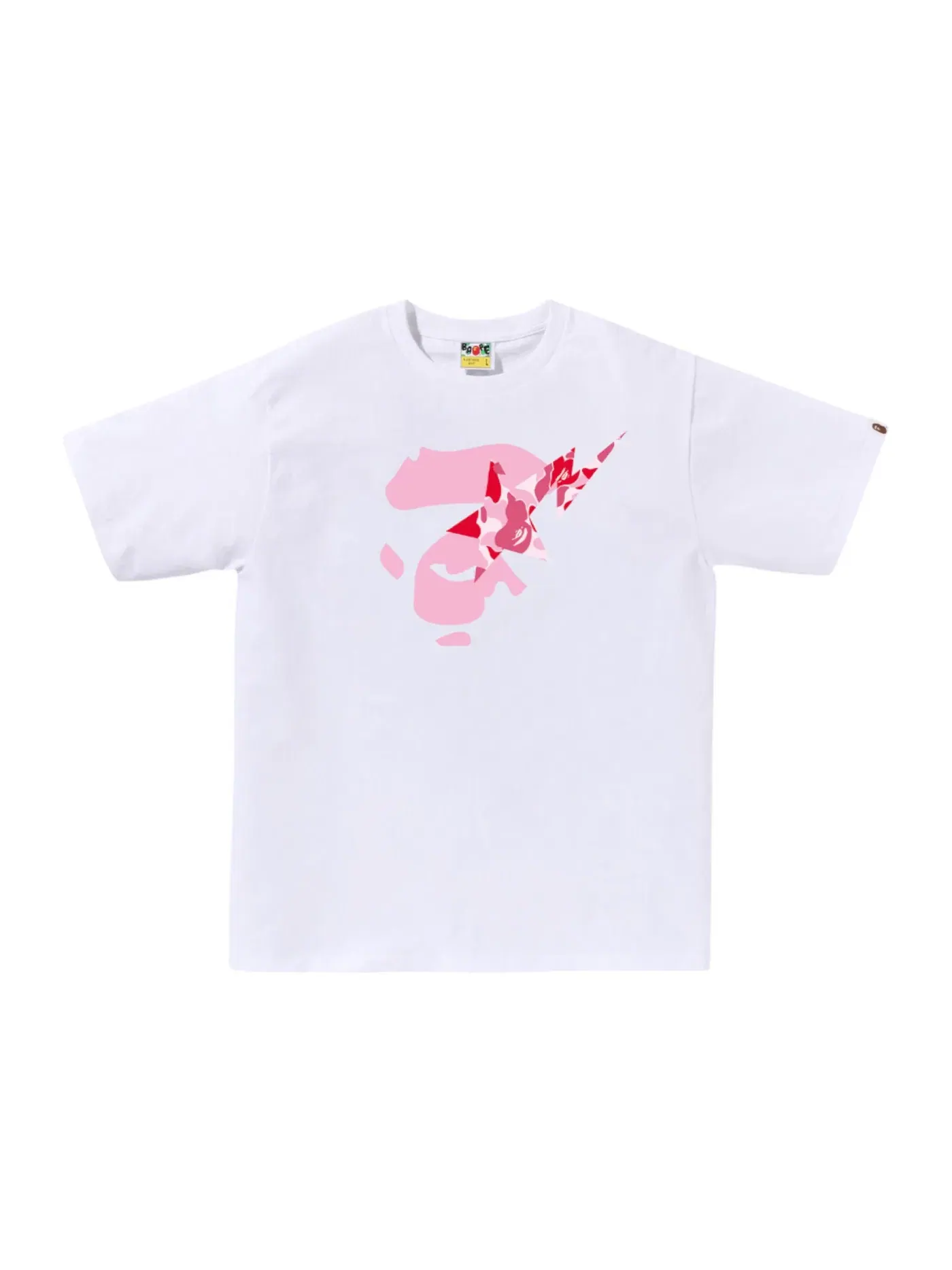 Мужская футболка с принтом BAPE ABC Camo Ape Face Sta Tee BAPE — изображение 1 из 1, белый/розовый
