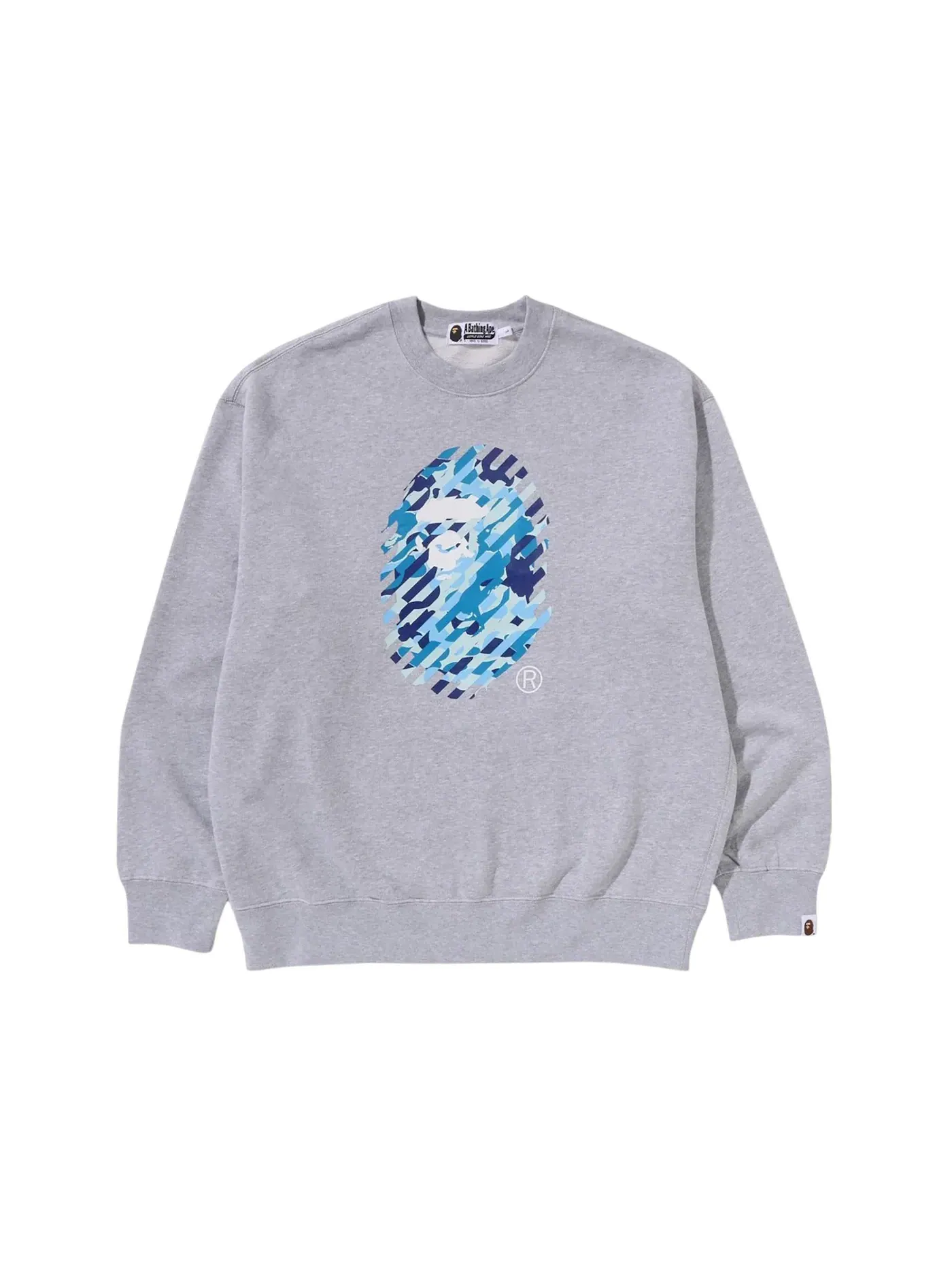Мужской свитшот свободного кроя с принтом BAPE ABC Camo Ape Head — изображение 1 из 2, серый