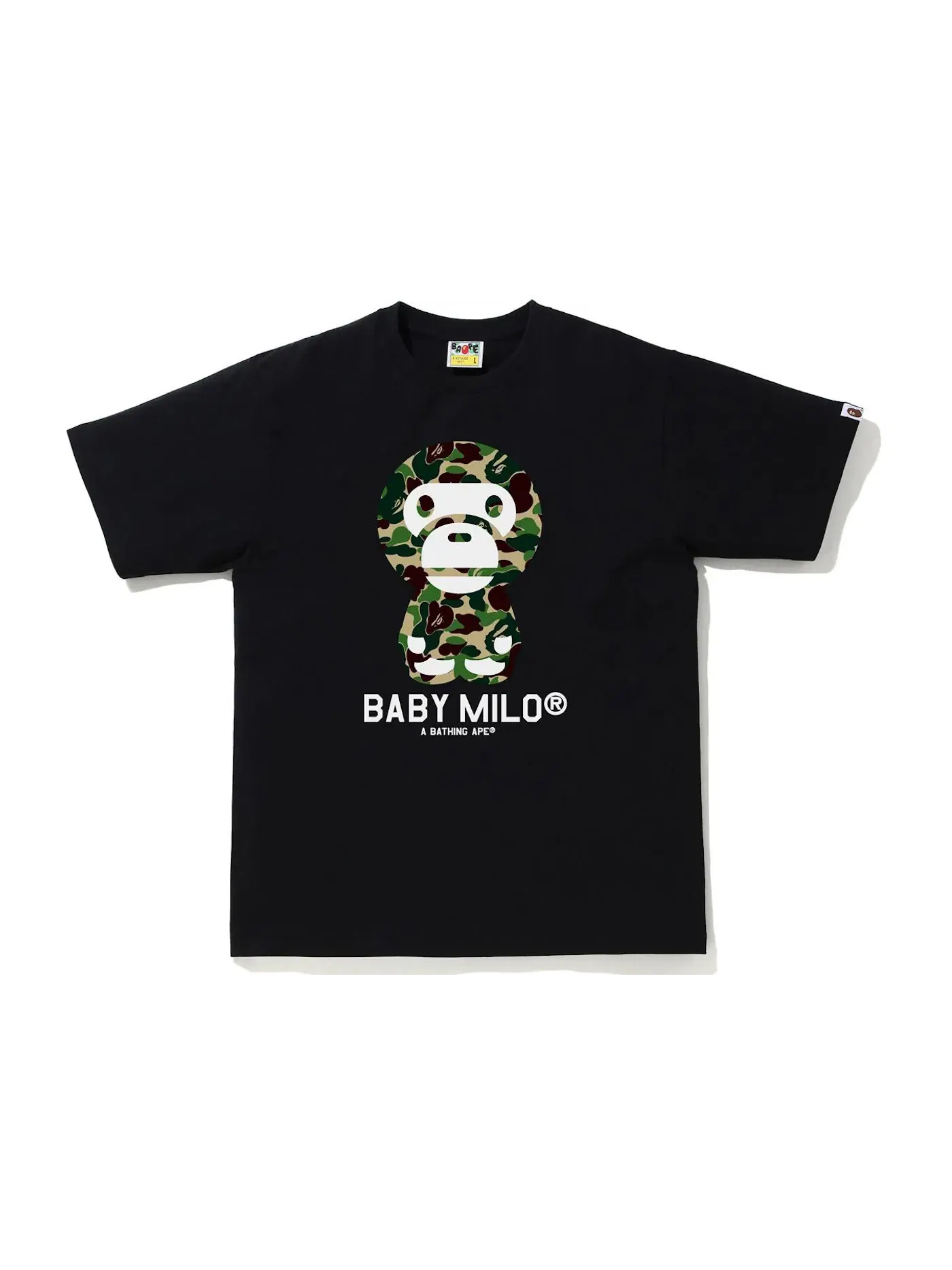Мужская футболка с принтом ABC Camo Baby Milo BAPE — изображение 1 из 1, черный/зеленый