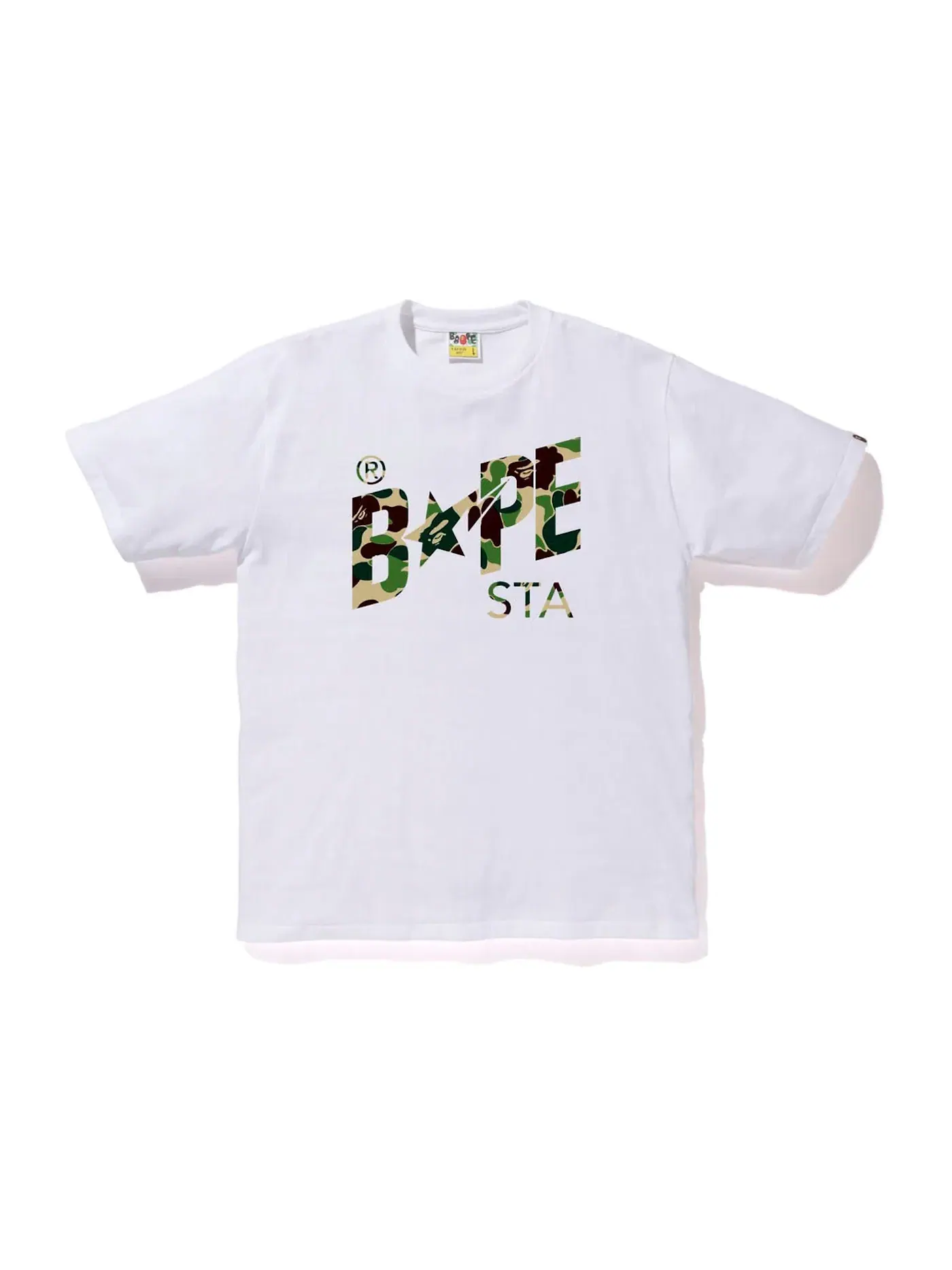 Мужская футболка с принтом BAPE ABC Camo BAPE Sta Logo Tee BAPE — изображение 1 из 2, белый зеленый