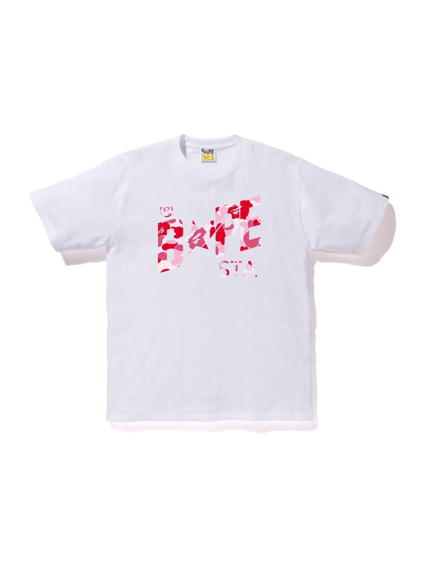 Мужская футболка с принтом BAPE ABC Camo BAPE Sta Logo Tee BAPE — изображение 1 из 2, белый розовый