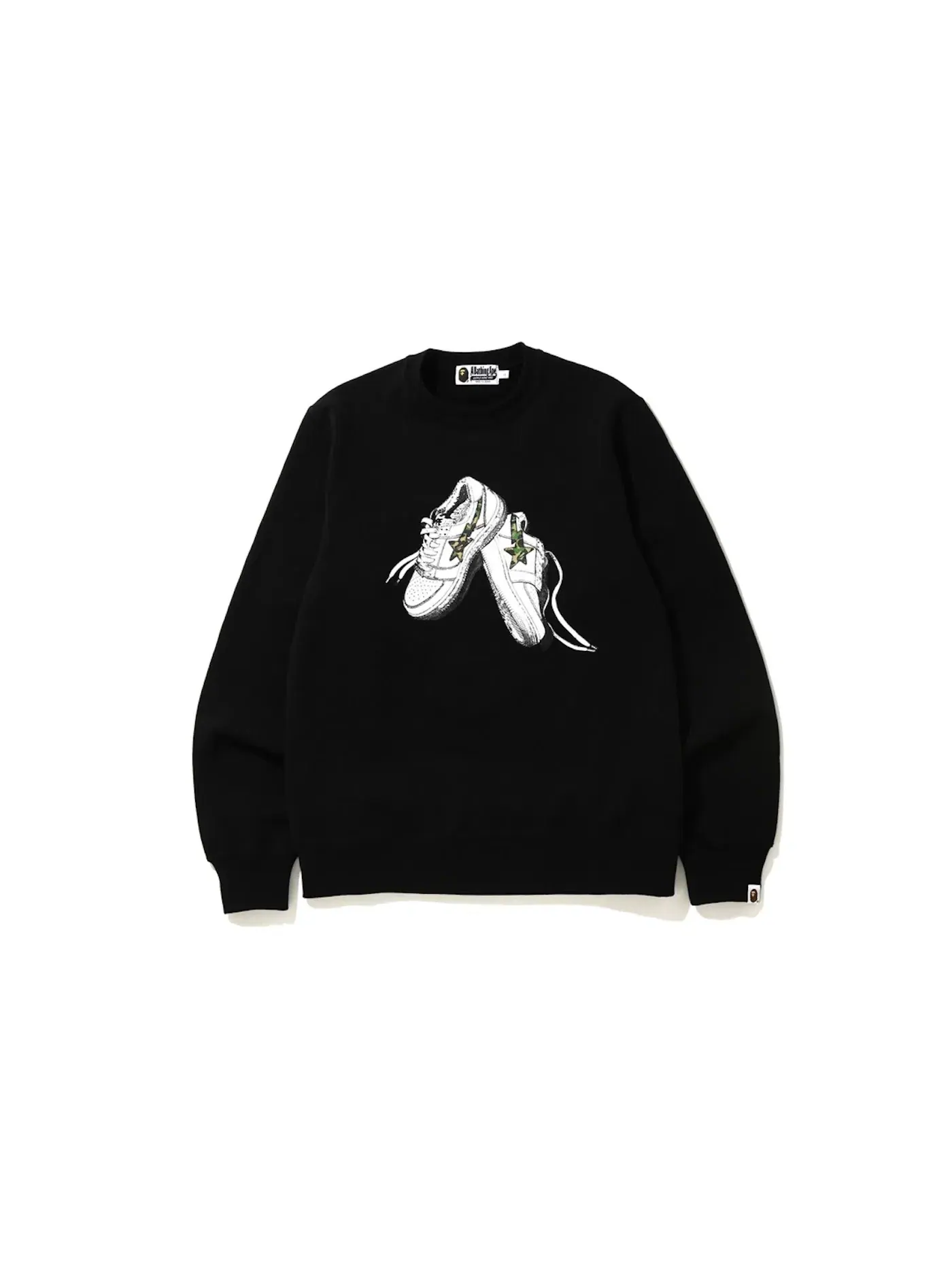 Мужской свитшот с камуфляжным принтом BAPE ABC Camo Bapesta Crewneck — изображение 1 из 1, черный