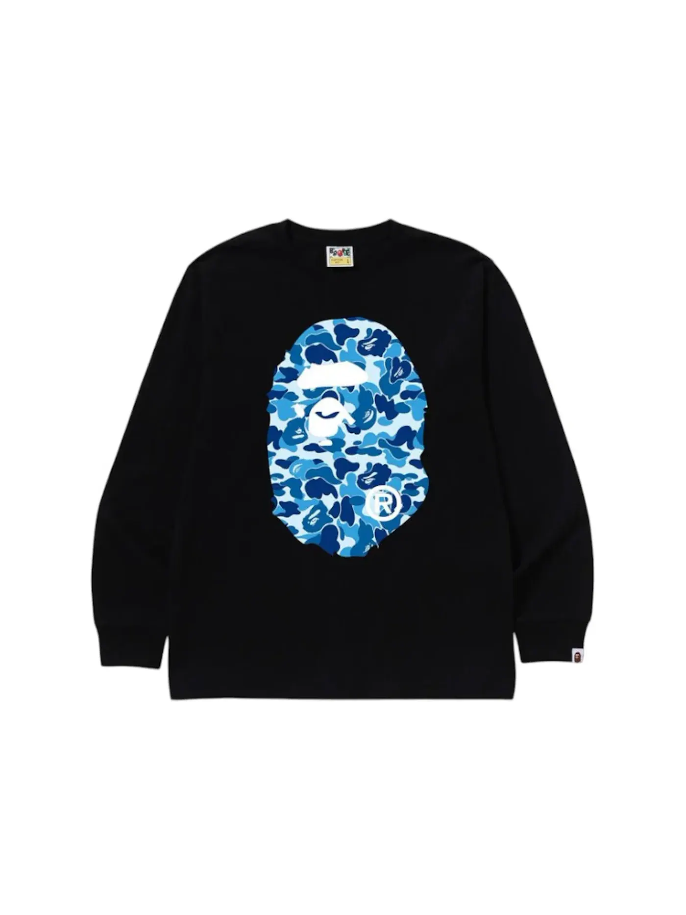 Мужская футболка с длинным рукавом с принтом BAPE ABC Camo Big Ape Head L/S Tee — изображение 1 из 2, черный/синий