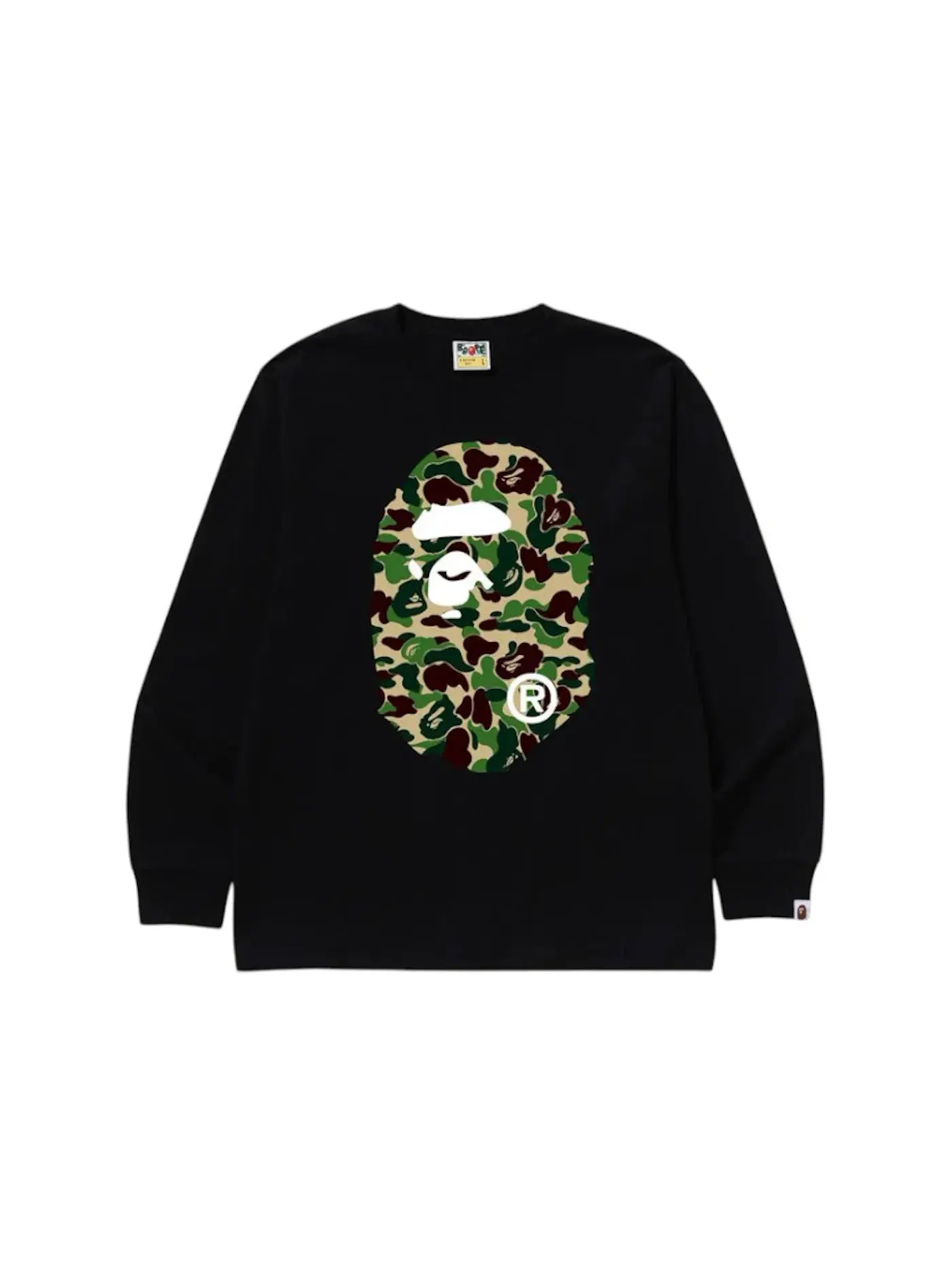 Мужская футболка с длинным рукавом с принтом BAPE Tee BAPE — изображение 1 из 2, черный/зеленый