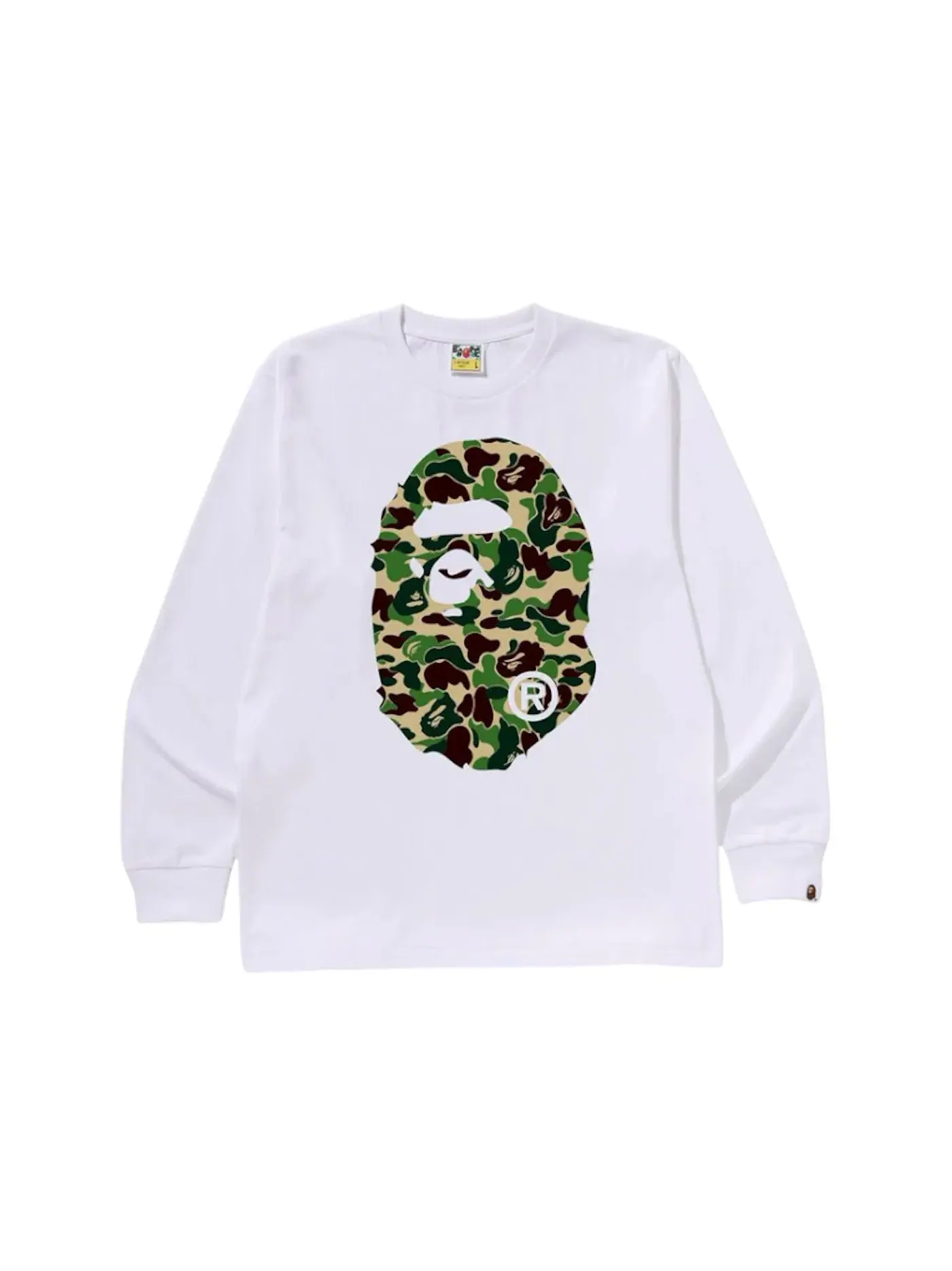 Мужская футболка с длинным рукавом с принтом BAPE Tee BAPE — изображение 1 из 2, белый/зеленый