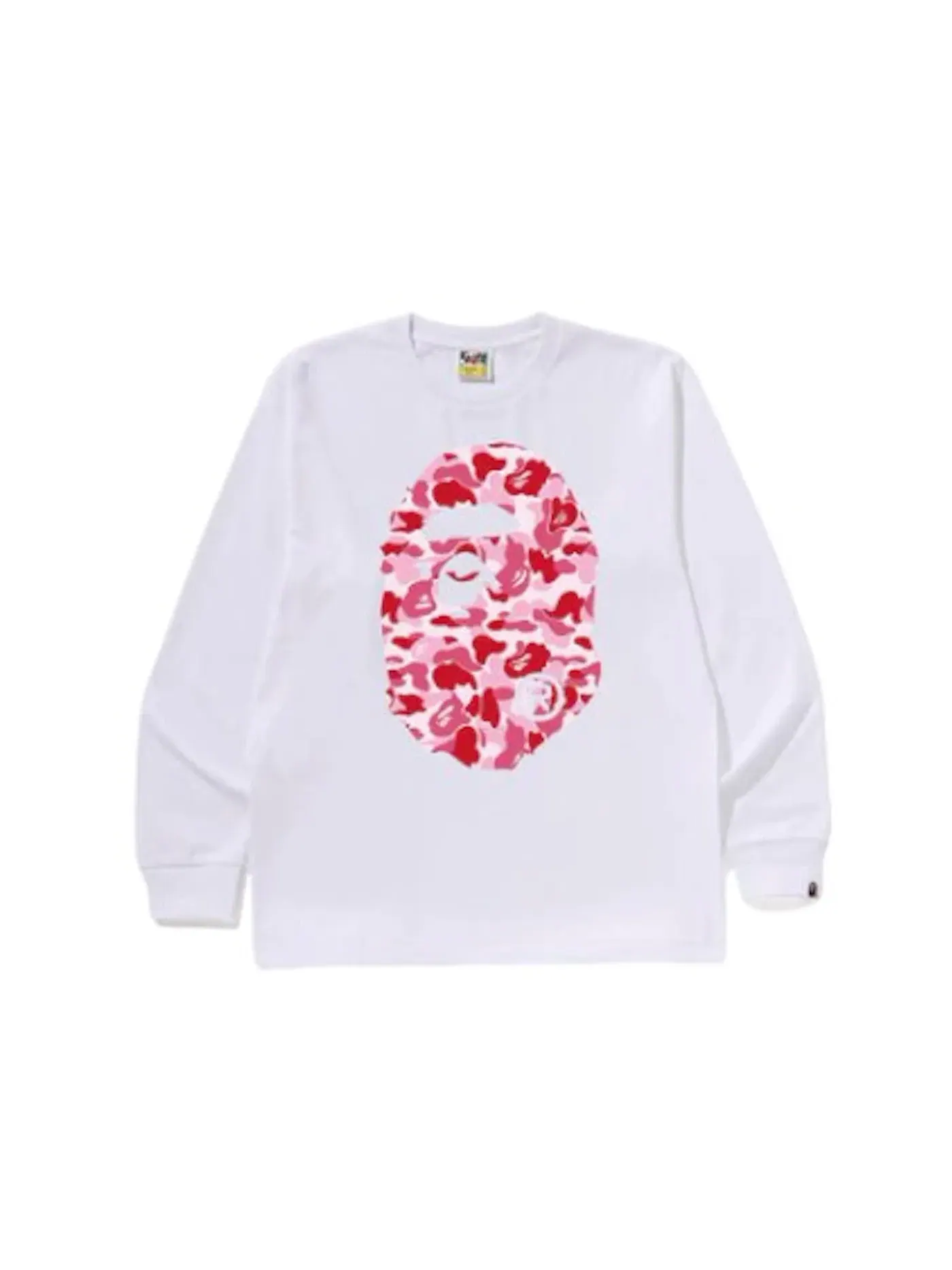 Мужская футболка с длинным рукавом с принтом BAPE ABC Camo Big Ape Head L S Tee — изображение 1 из 2, белый/розовый
