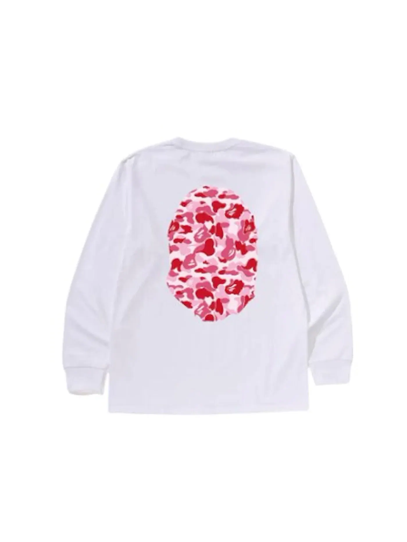 Мужская футболка с длинным рукавом с принтом BAPE ABC Camo Big Ape Head L S Tee — изображение 2 из 2, белый/розовый