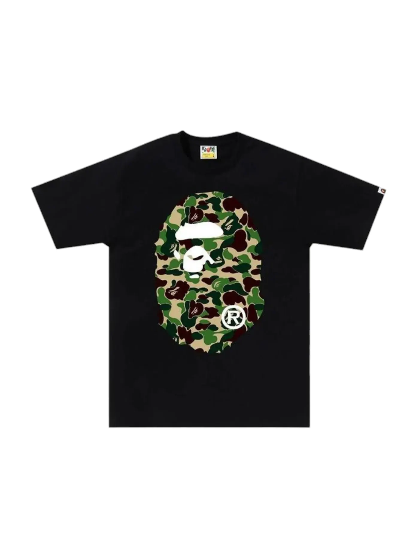 Мужская футболка с принтом BAPE ABC Camo Big Ape Head Tee BAPE — изображение 1 из 1, черный/зеленый