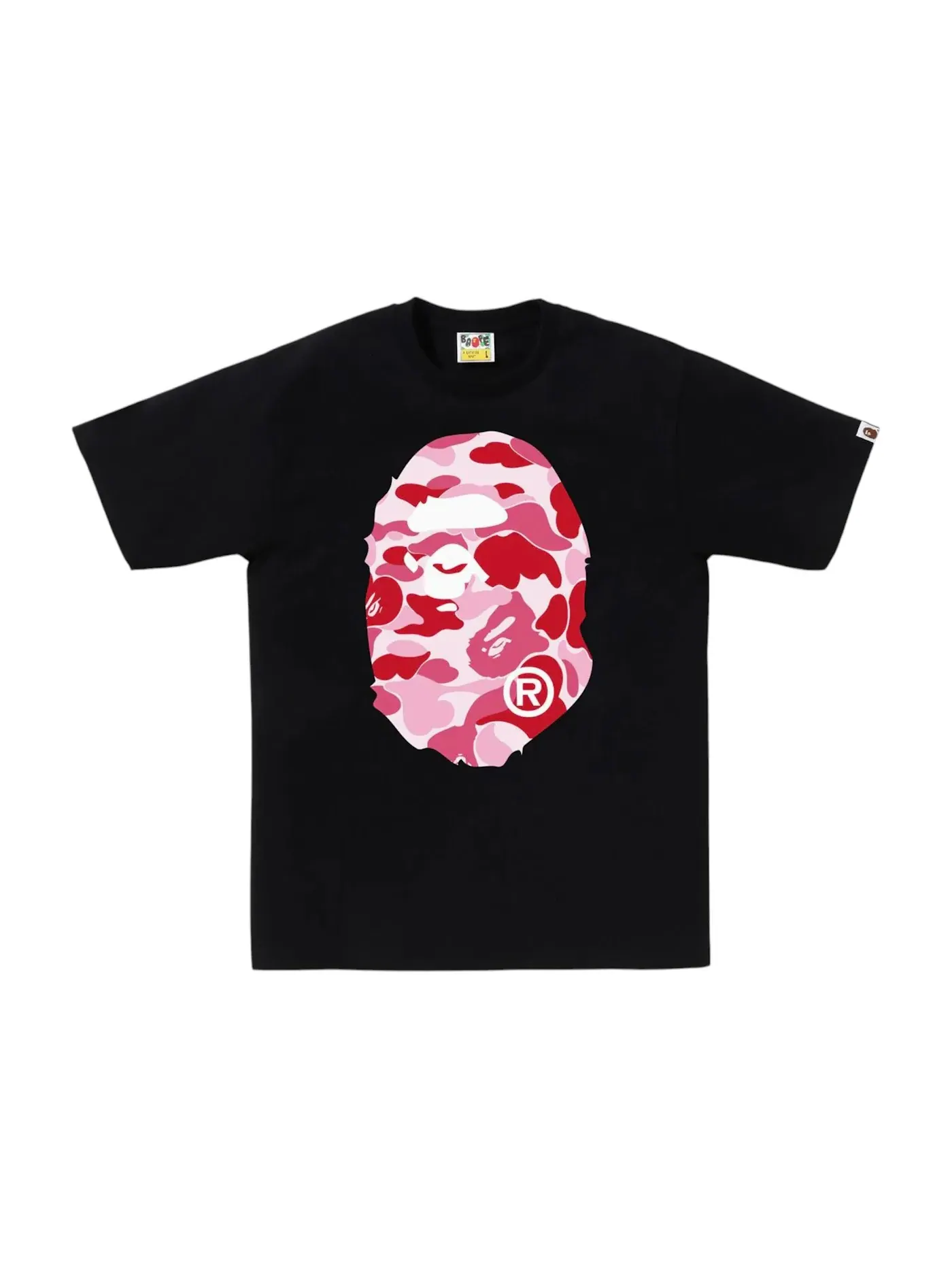 Мужская футболка с принтом BAPE ABC Camo Big Ape Head Tee (FW25) BAPE — изображение 1 из 1, черный/розовый