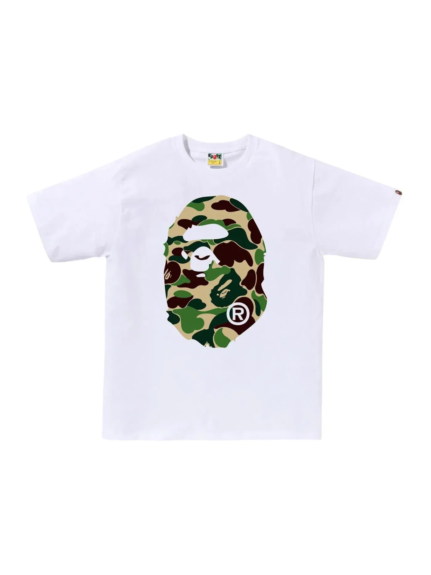 Мужская футболка с принтом BAPE ABC Camo Big Ape Head Tee (FW25) BAPE — изображение 1 из 1, белый зеленый