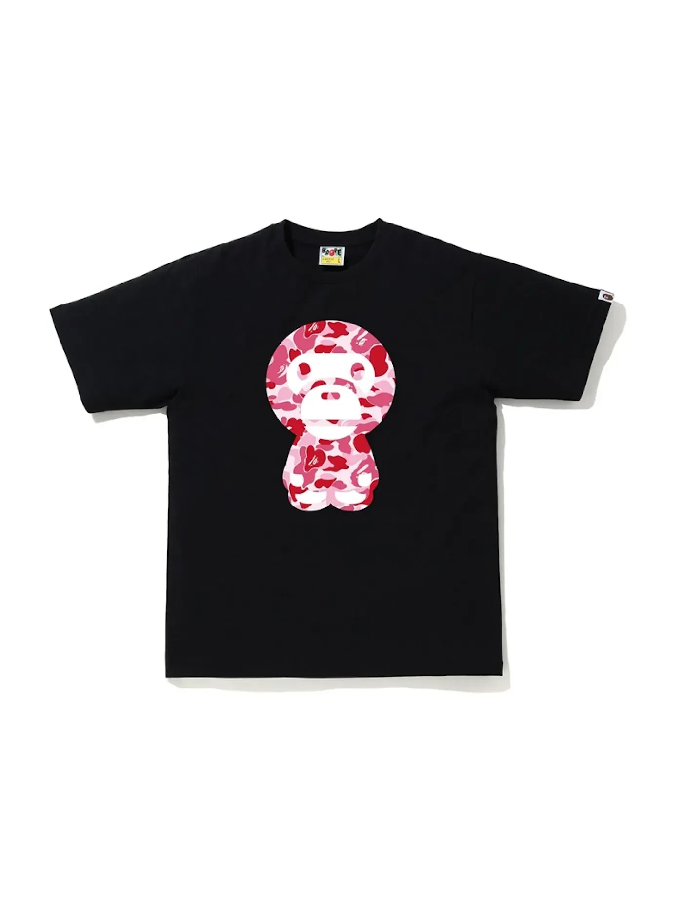 Мужская футболка с камуфляжным принтом BAPE ABC Camo Big Baby Milo Tee BAPE — изображение 1 из 1, черный/розовый