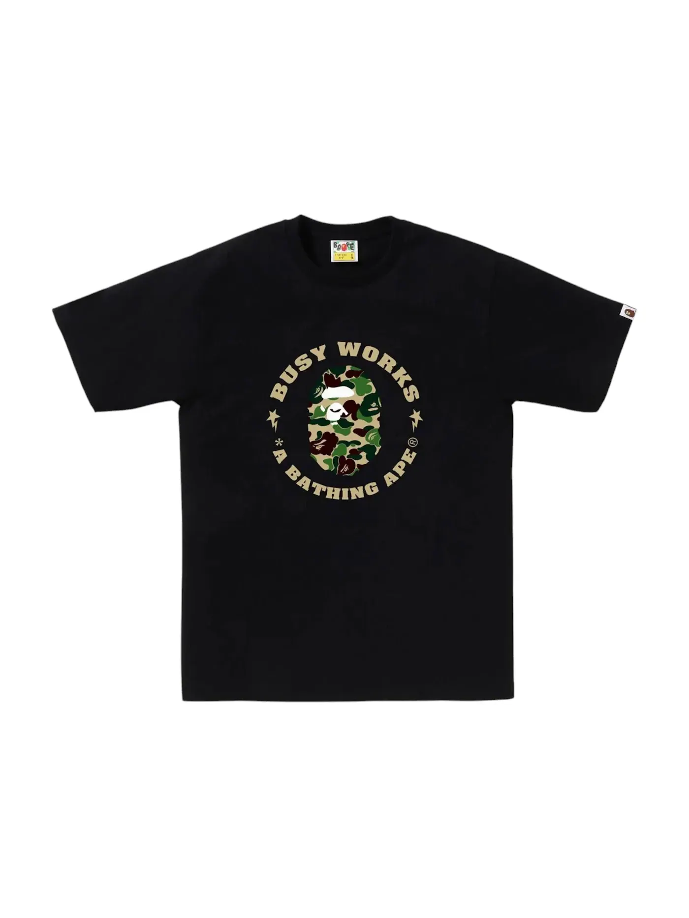 Мужская футболка с принтом BAPE ABC Camo Busy Works Sta Tee BAPE — изображение 1 из 1, черный/зеленый