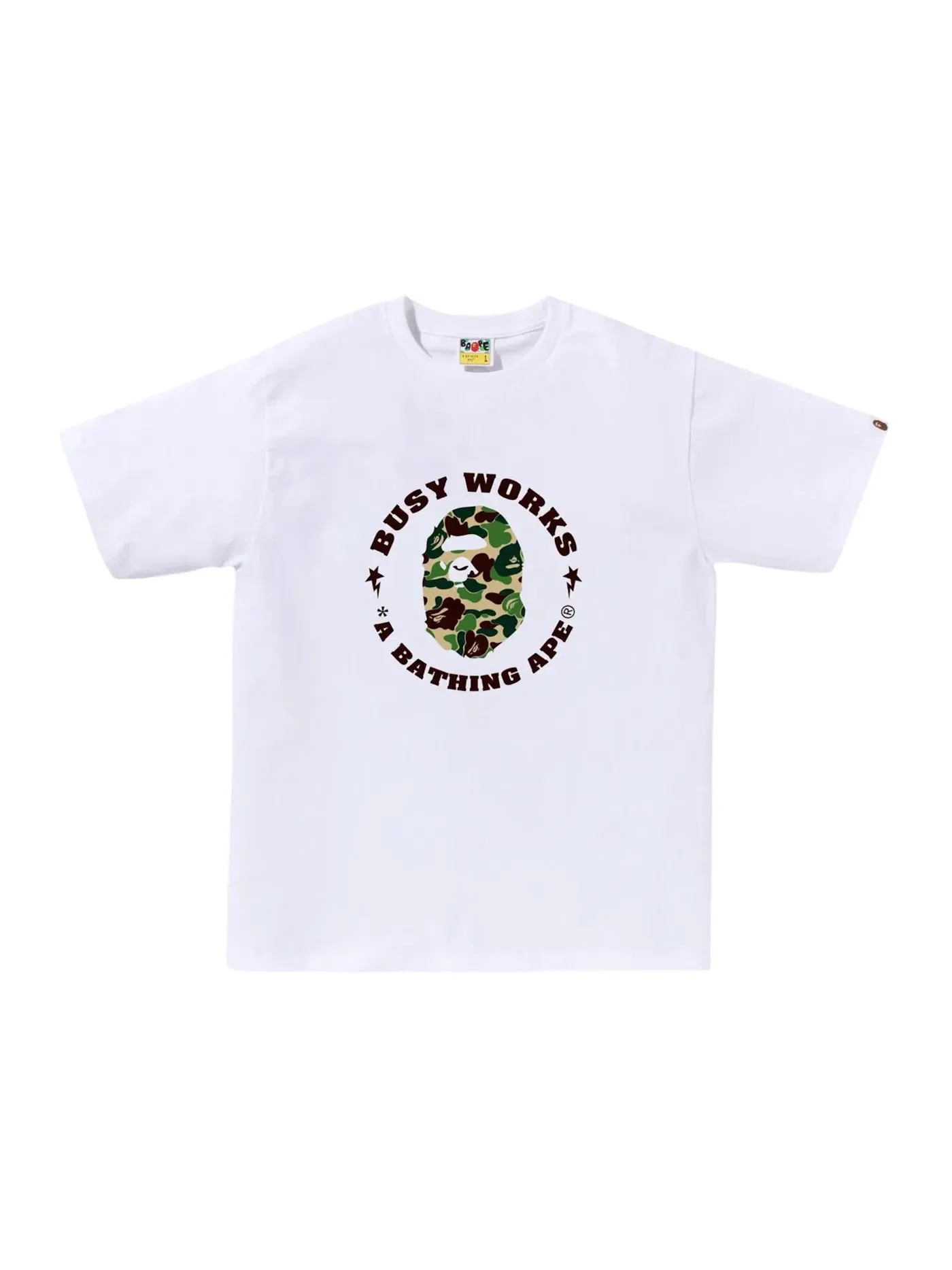 Мужская футболка с принтом BAPE ABC Camo Busy Works Sta Tee BAPE — изображение 1 из 1, белый/зеленый