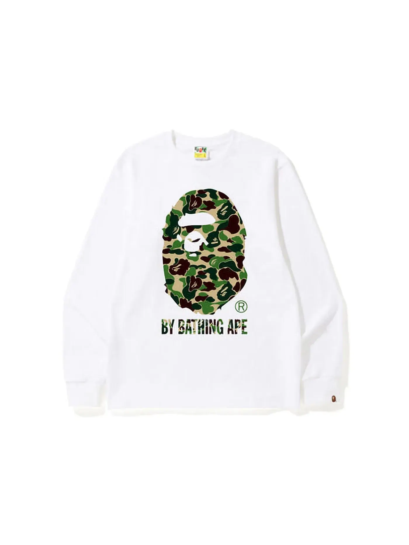 Мужская футболка с длинным рукавом с принтом BAPE ABC Camo Tee (FW22) BAPE — изображение 1 из 1, белый зеленый