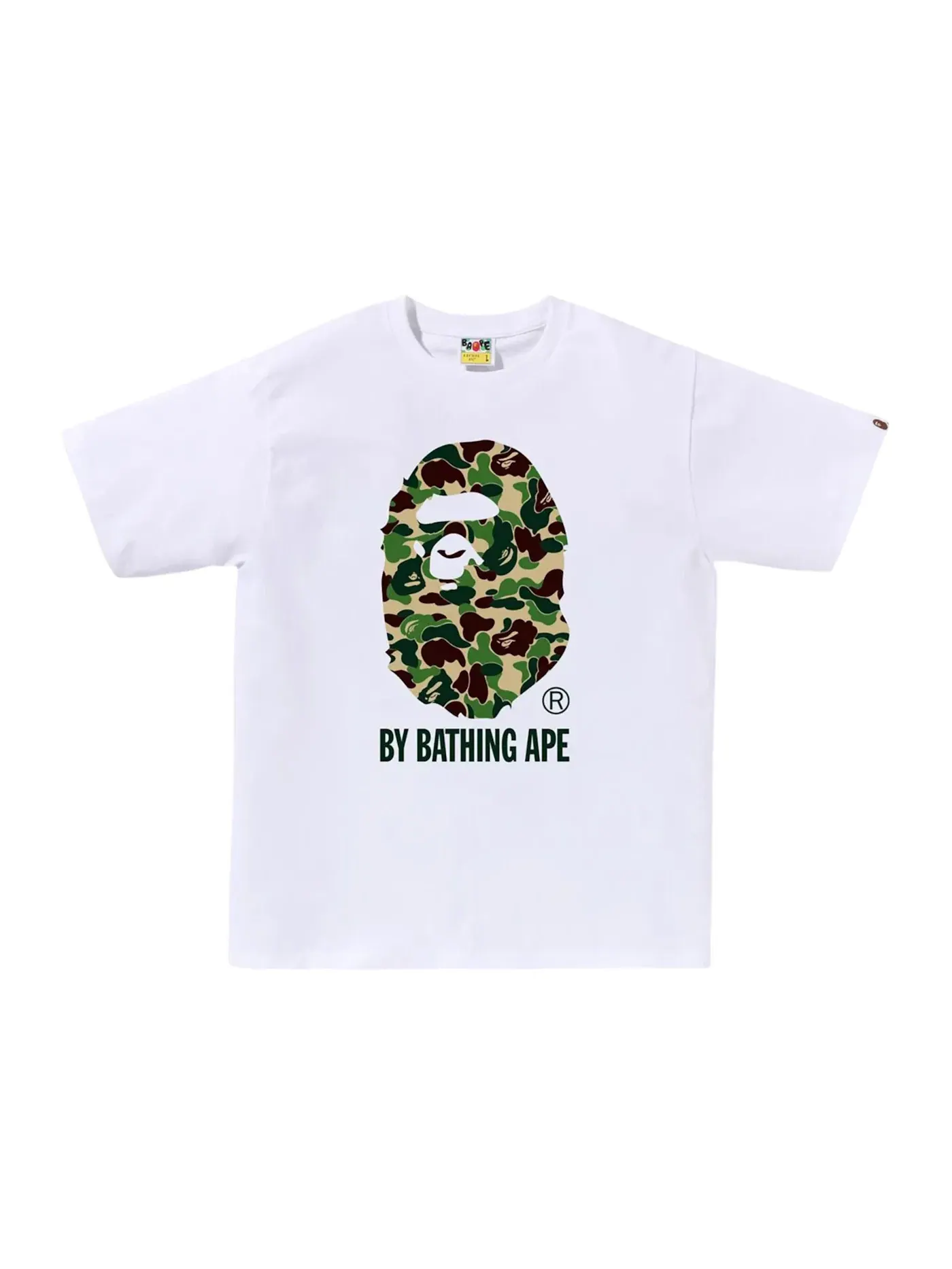 Мужская футболка с принтом BAPE ABC Camo By Bathing Ape Tee SS25 BAPE — изображение 1 из 1, белый/зеленый