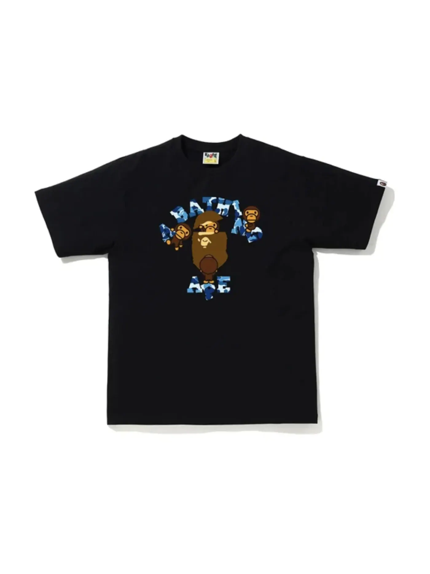 Мужская футболка с принтом BAPE ABC Camo College Milo Tee BAPE — изображение 1 из 1, черный/синий