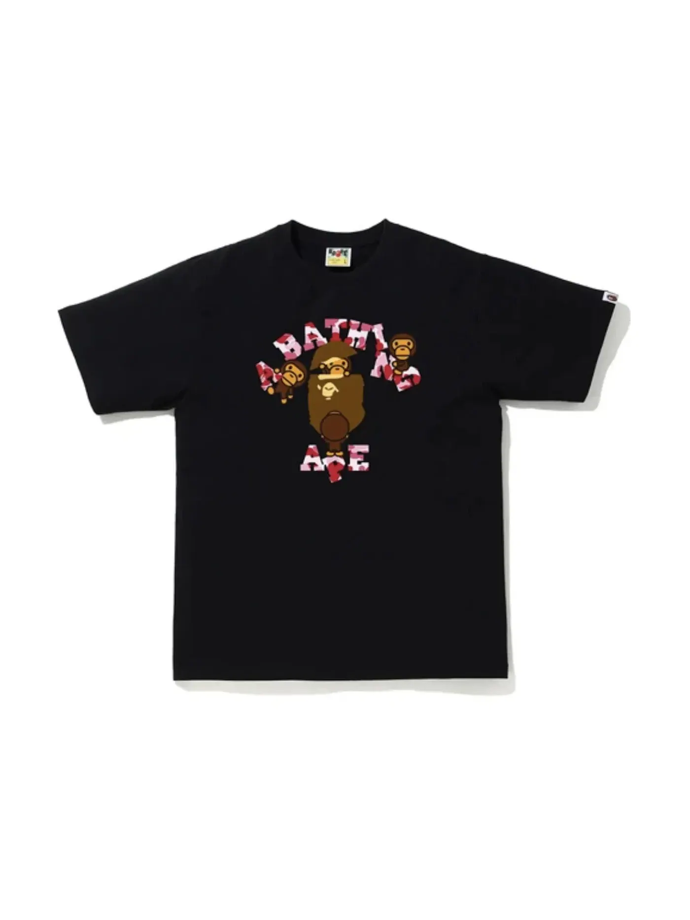 Мужская футболка с принтом BAPE ABC Camo College Milo Tee BAPE — изображение 1 из 1, черный/розовый