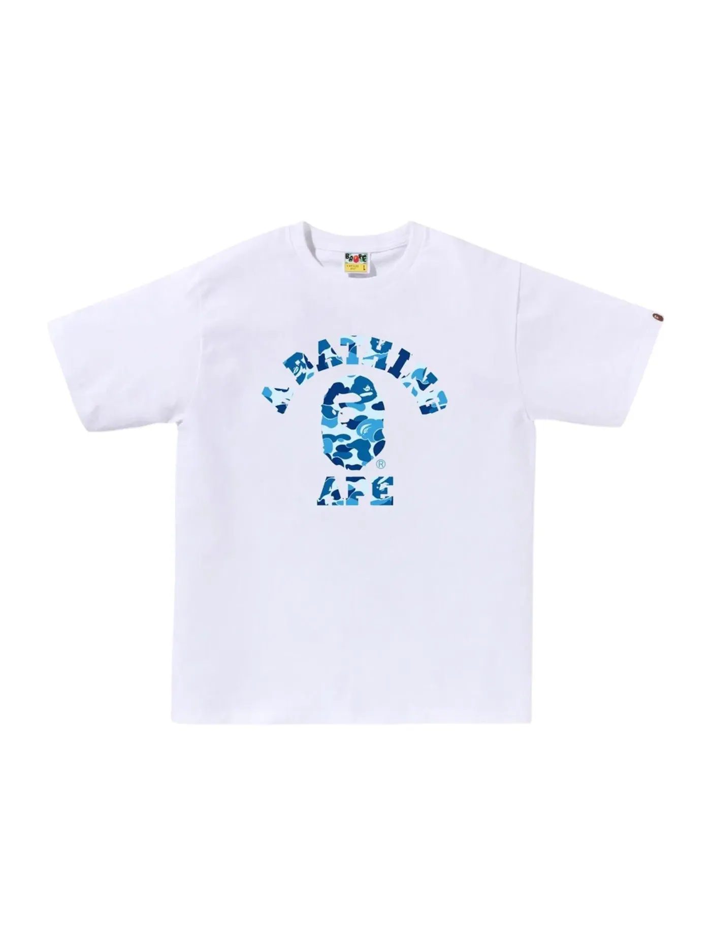 Мужская футболка с принтом BAPE ABC Camo College (SS25) Tee BAPE — изображение 1 из 1, белый/синий