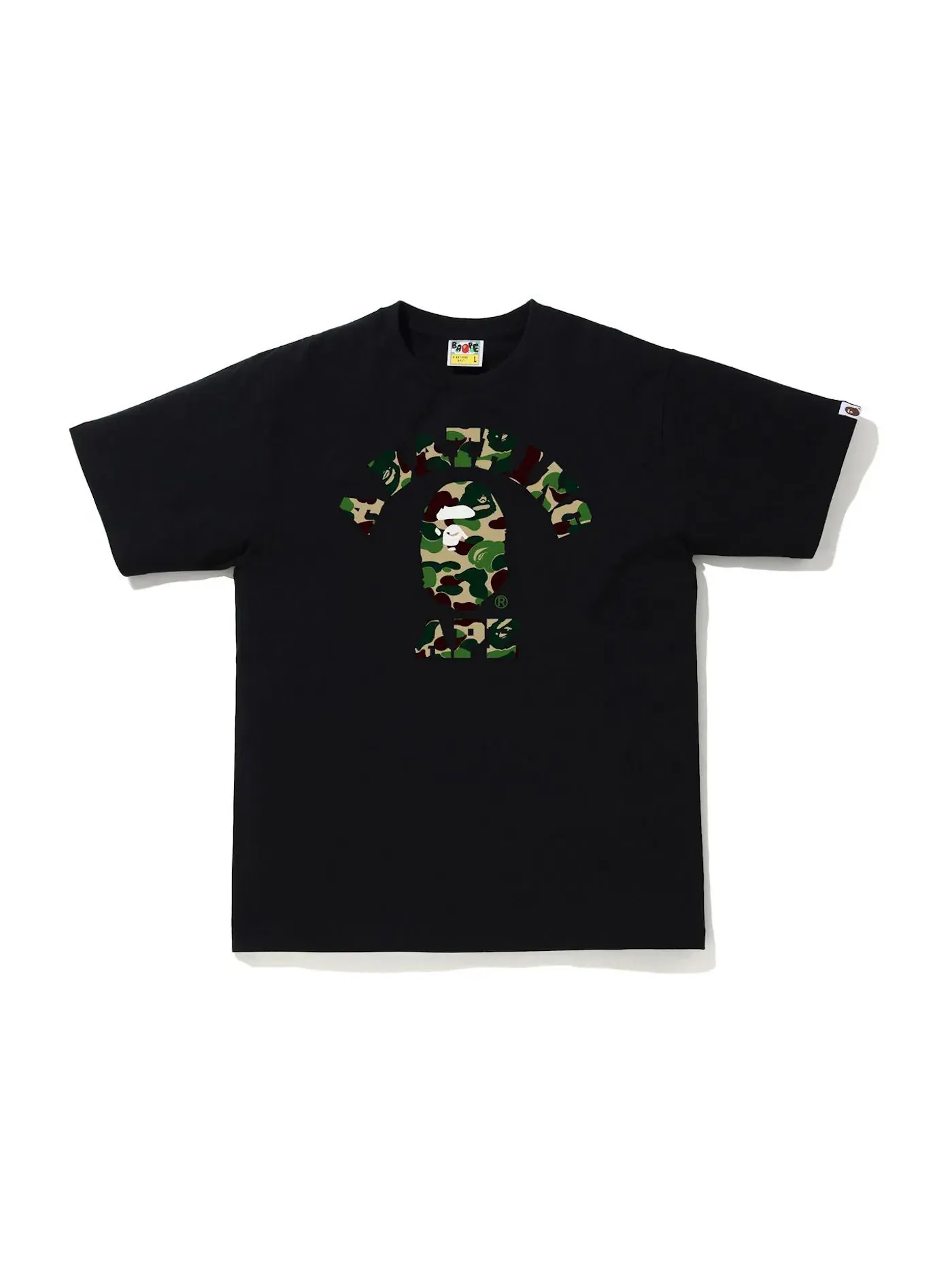 Мужская футболка с принтом BAPE ABC Camo College Tee BAPE — изображение 1 из 1, черный/зеленый