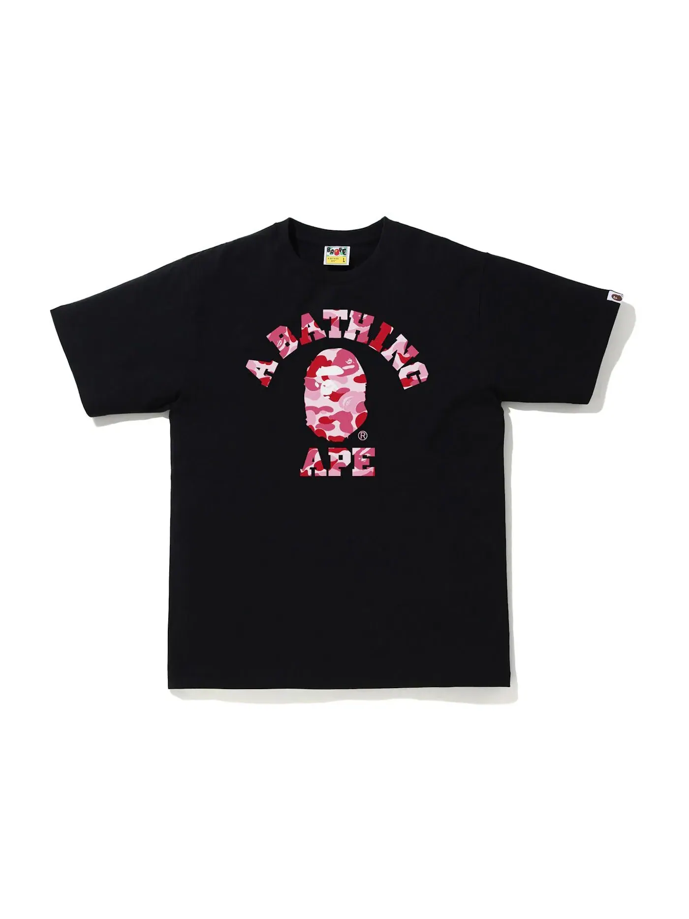 Мужская футболка с принтом BAPE ABC Camo College Tee (SS21) BAPE — изображение 1 из 1, черный/розовый
