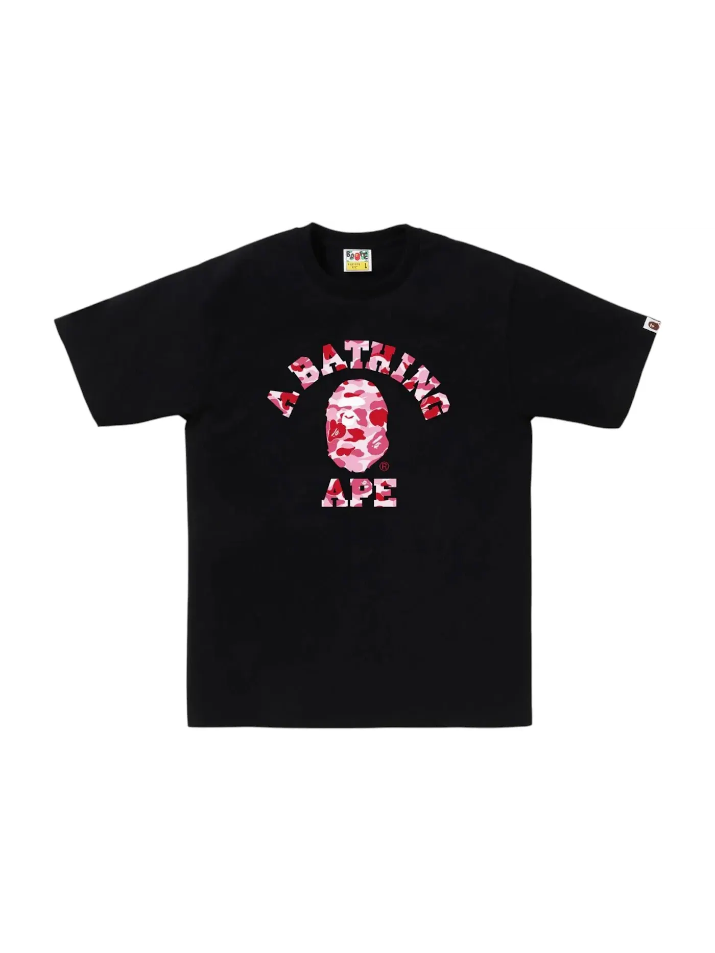Мужская футболка с принтом BAPE ABC Camo College Tee (FW25) BAPE — изображение 1 из 1, черный/розовый