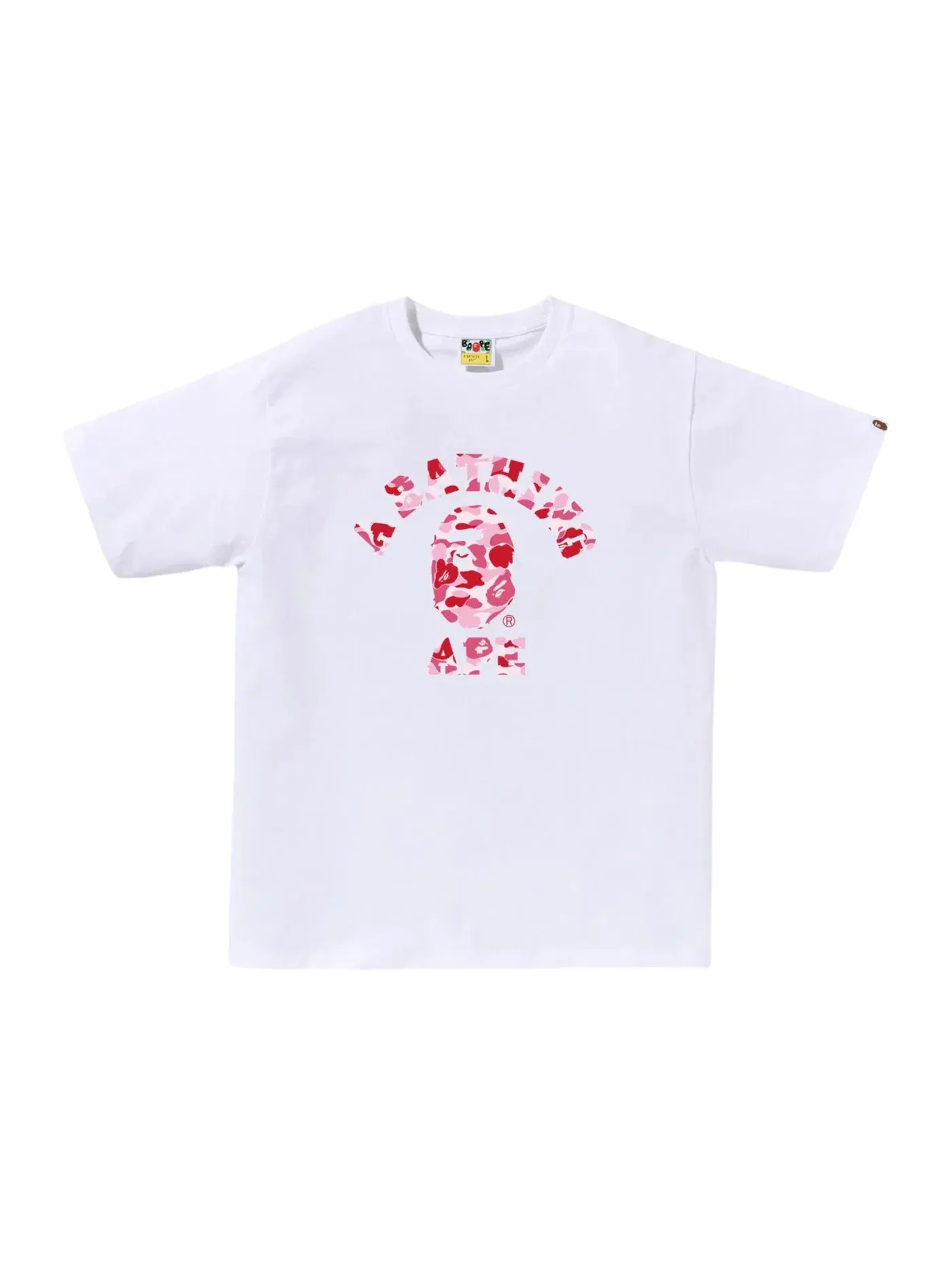 Мужская футболка с принтом BAPE ABC Camo College Tee (FW25) BAPE — изображение 1 из 1, белый/розовый