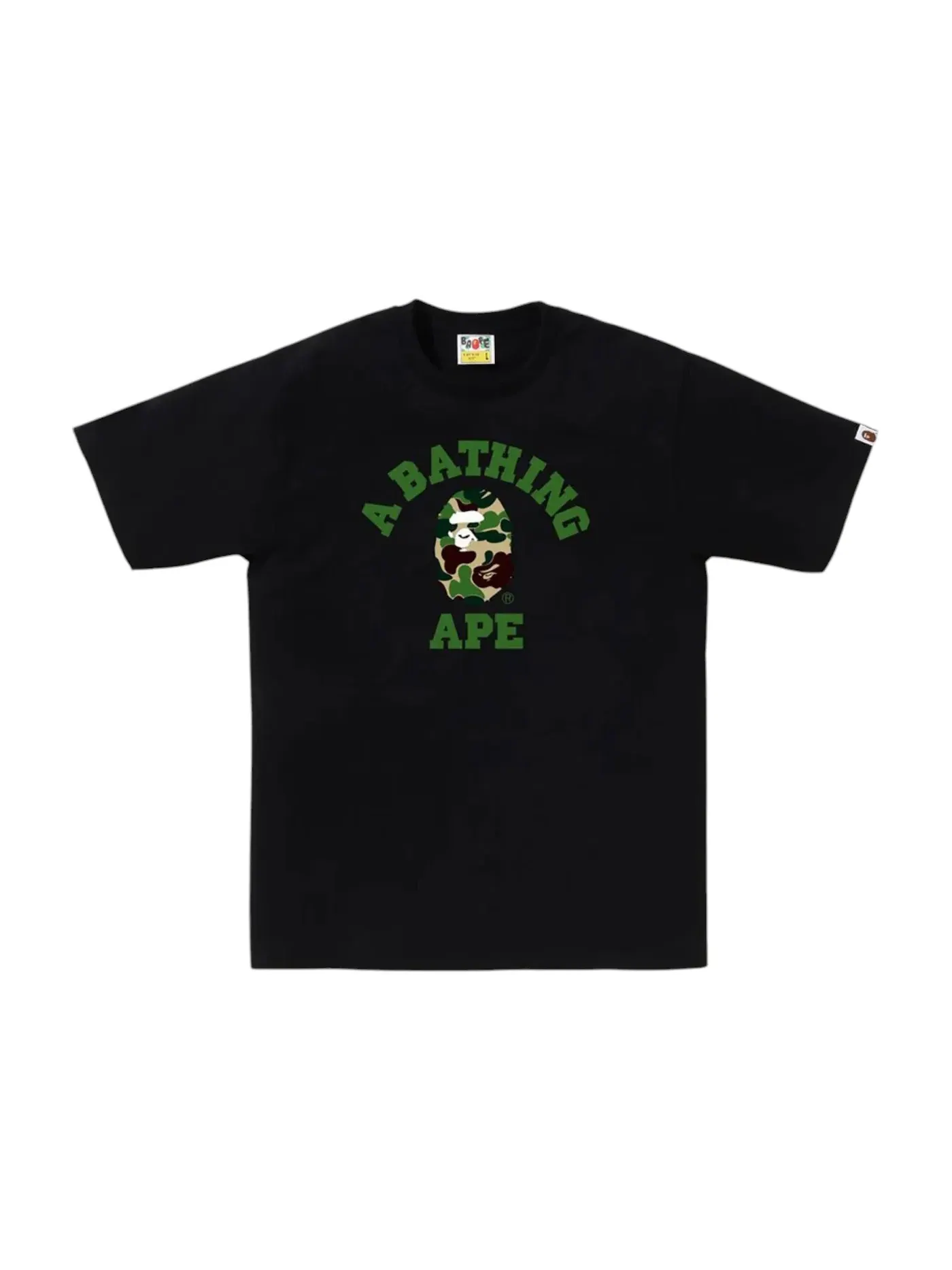 Мужская футболка с принтом BAPE ABC Camo College Tee (SS25) BAPE — изображение 1 из 1, черный/зеленый