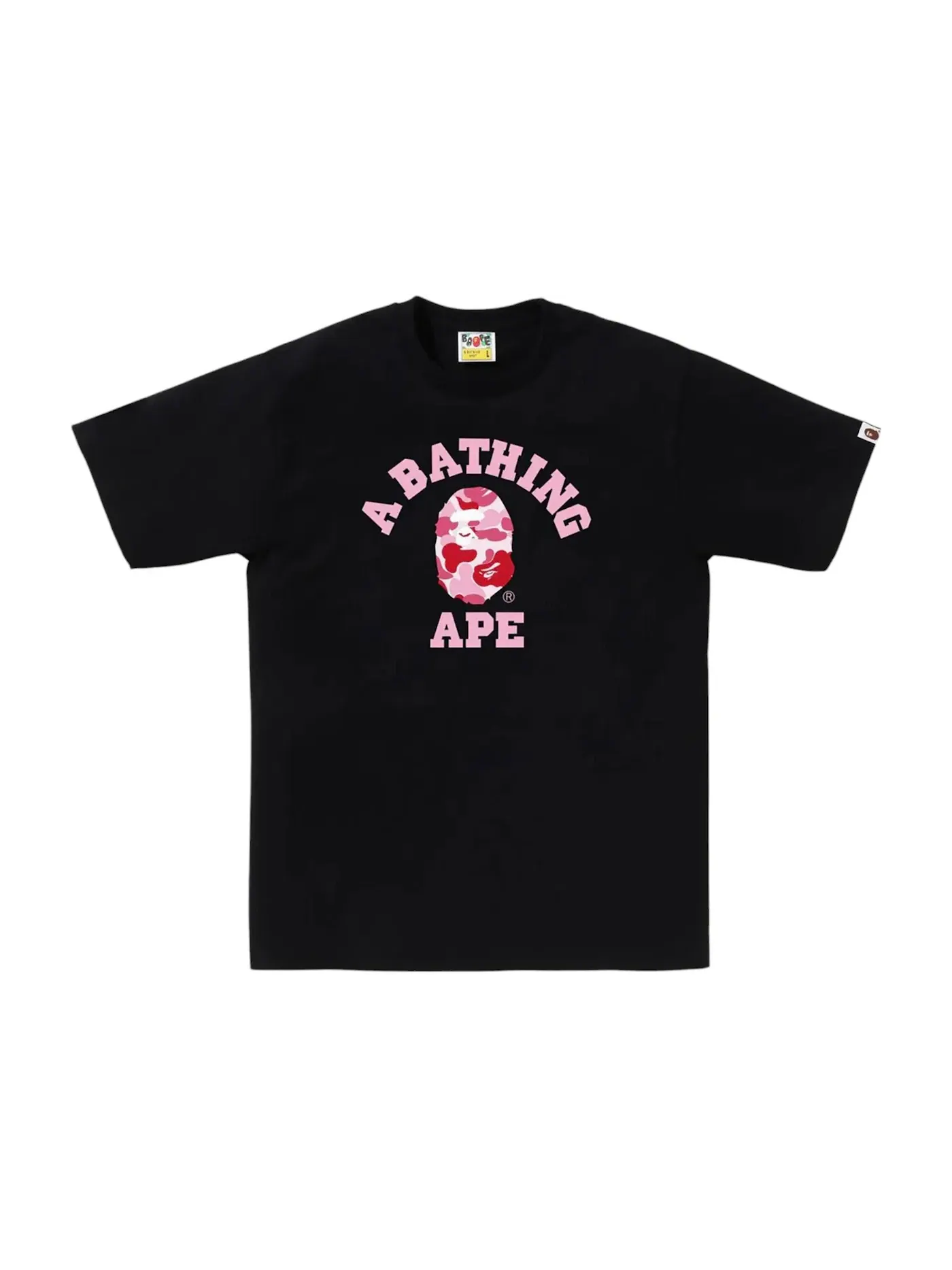 Мужская футболка с принтом BAPE ABC Camo College Tee BAPE — изображение 1 из 1, черный/розовый