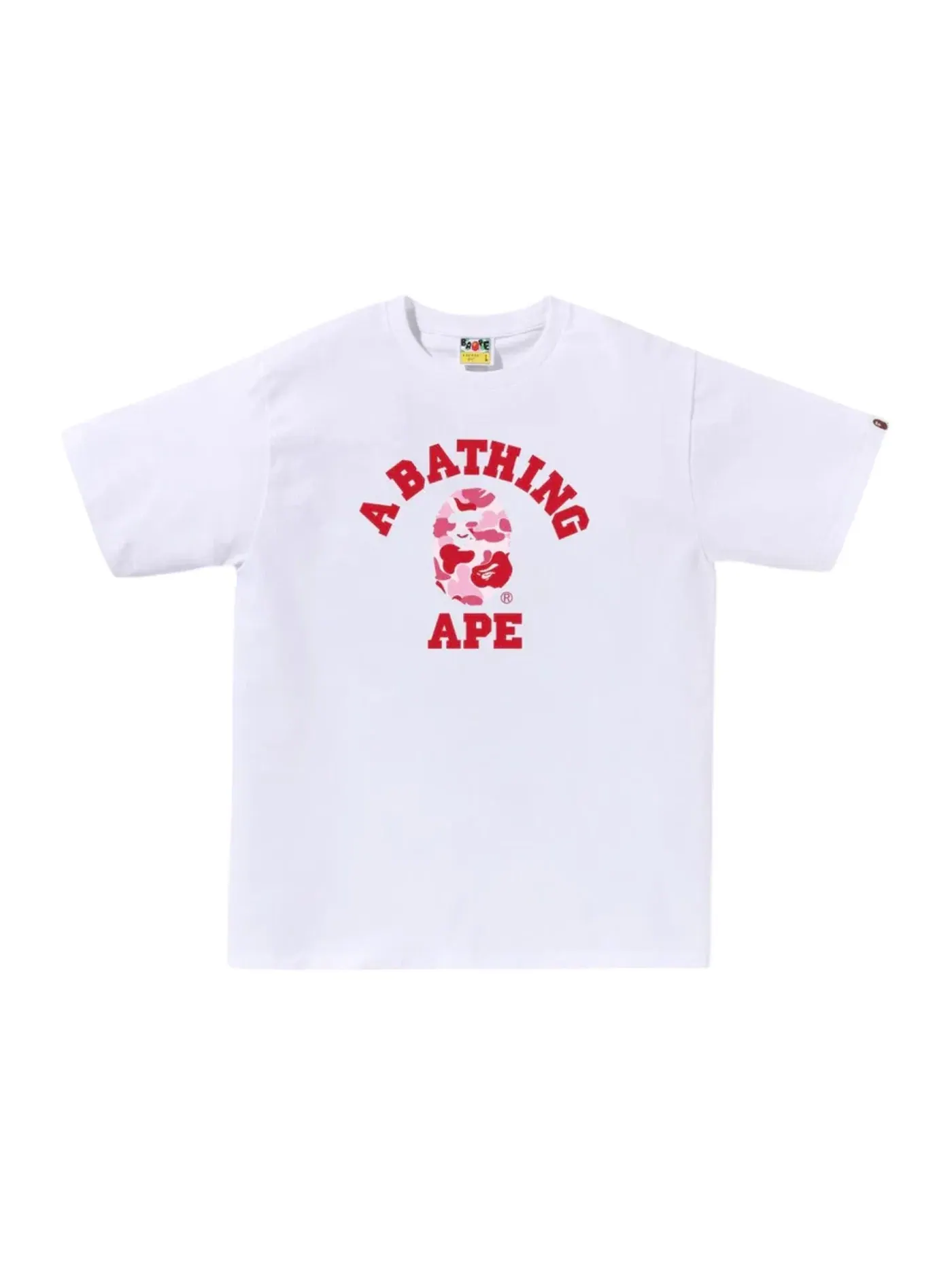 Мужская футболка с принтом BAPE ABC Camo College Tee (SS25) BAPE — изображение 1 из 1, белый/розовый