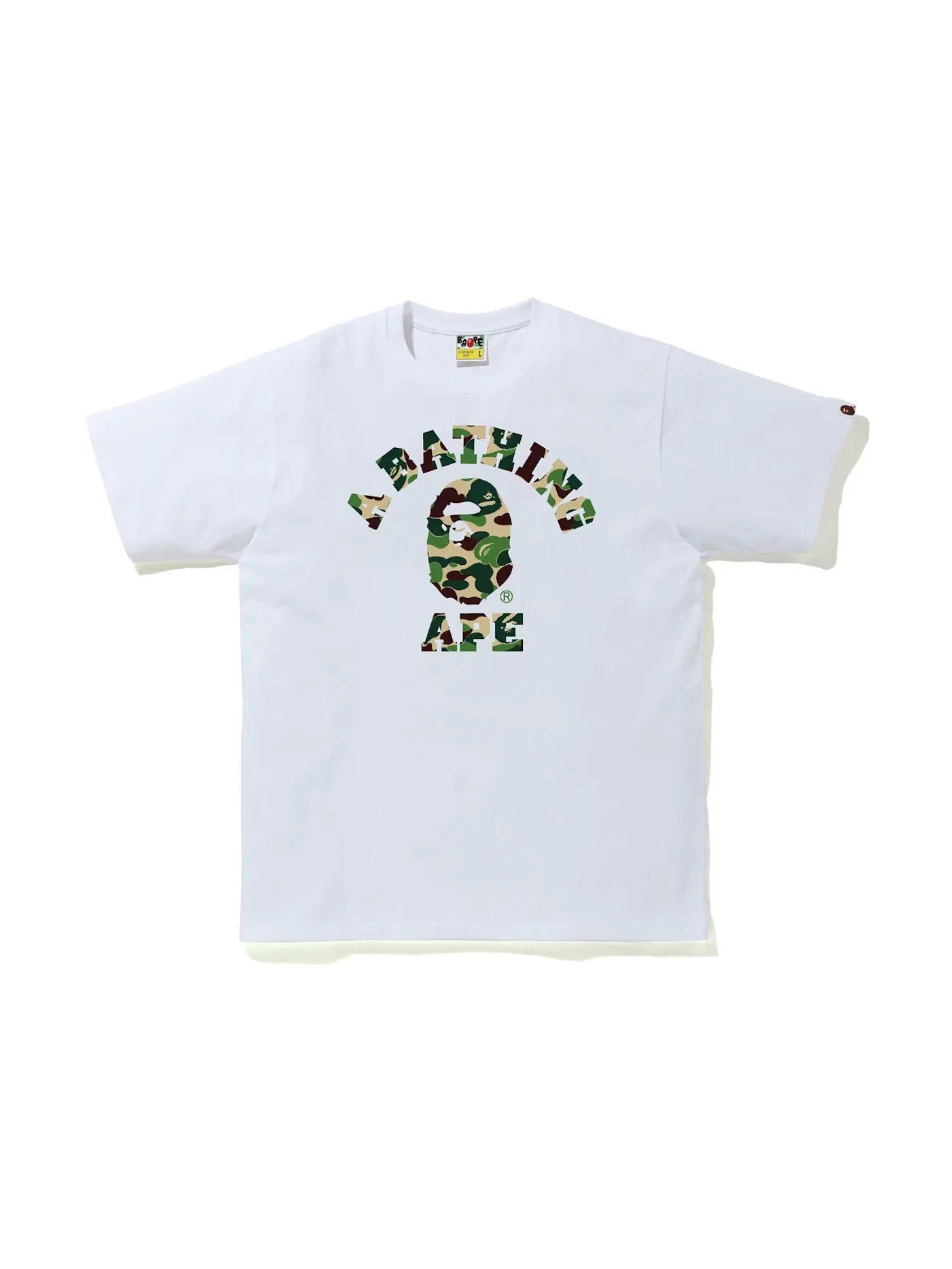Мужская футболка с принтом BAPE ABC Camo College Tee (SS21) BAPE — изображение 1 из 1, белый/зеленый