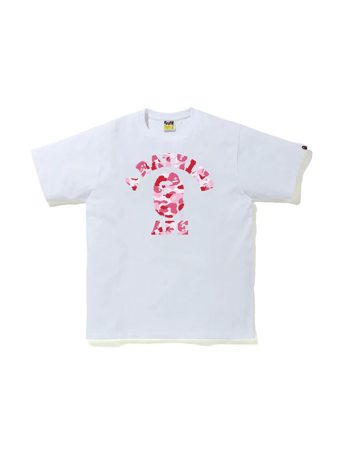 Мужская футболка с принтом BAPE ABC Camo College Tee (SS21) BAPE — изображение 1 из 1, белый/розовый
