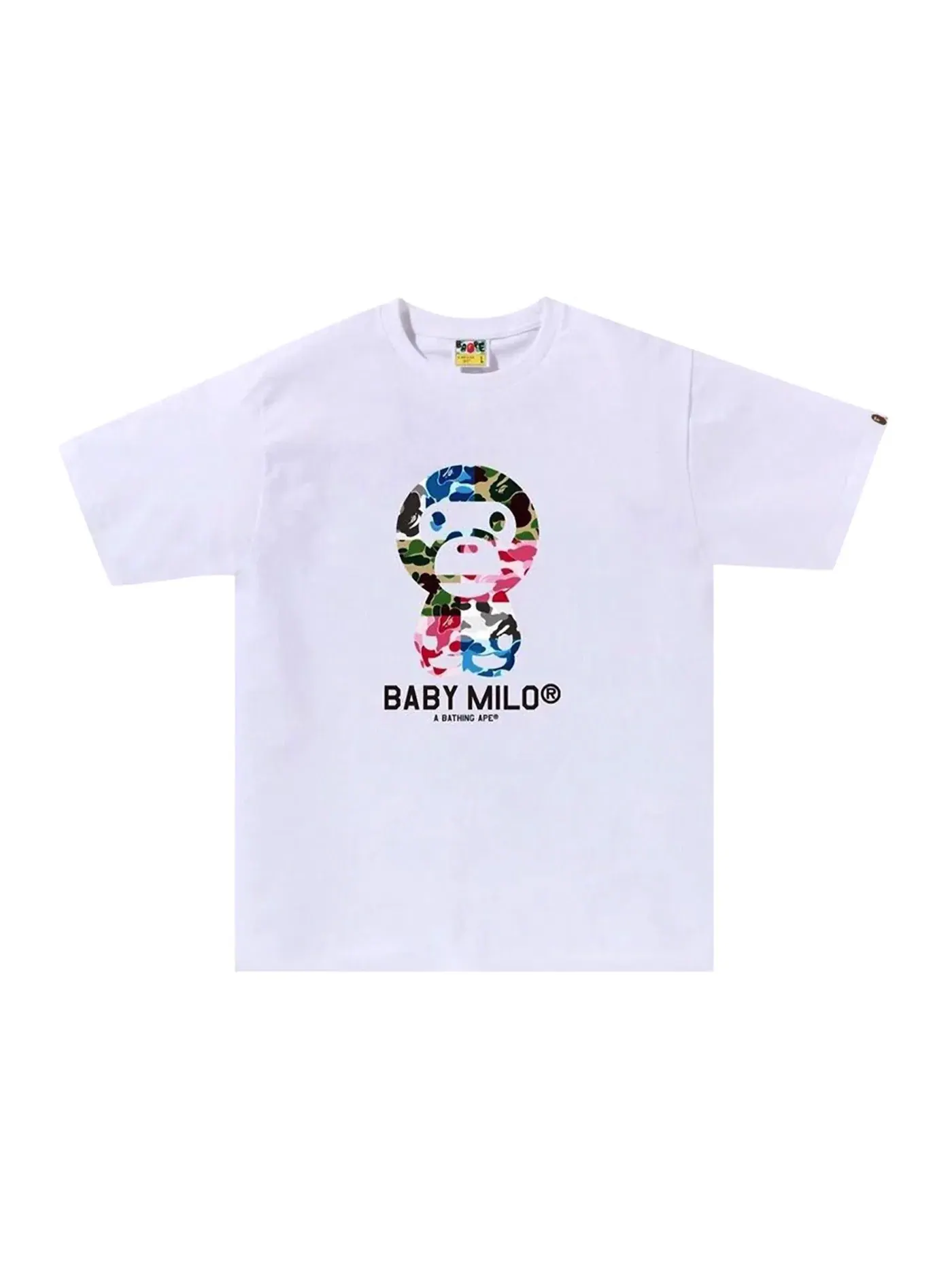 Мужская футболка с принтом BAPE ABC Camo Crazy Baby Milo Tee BAPE — изображение 1 из 1, белый