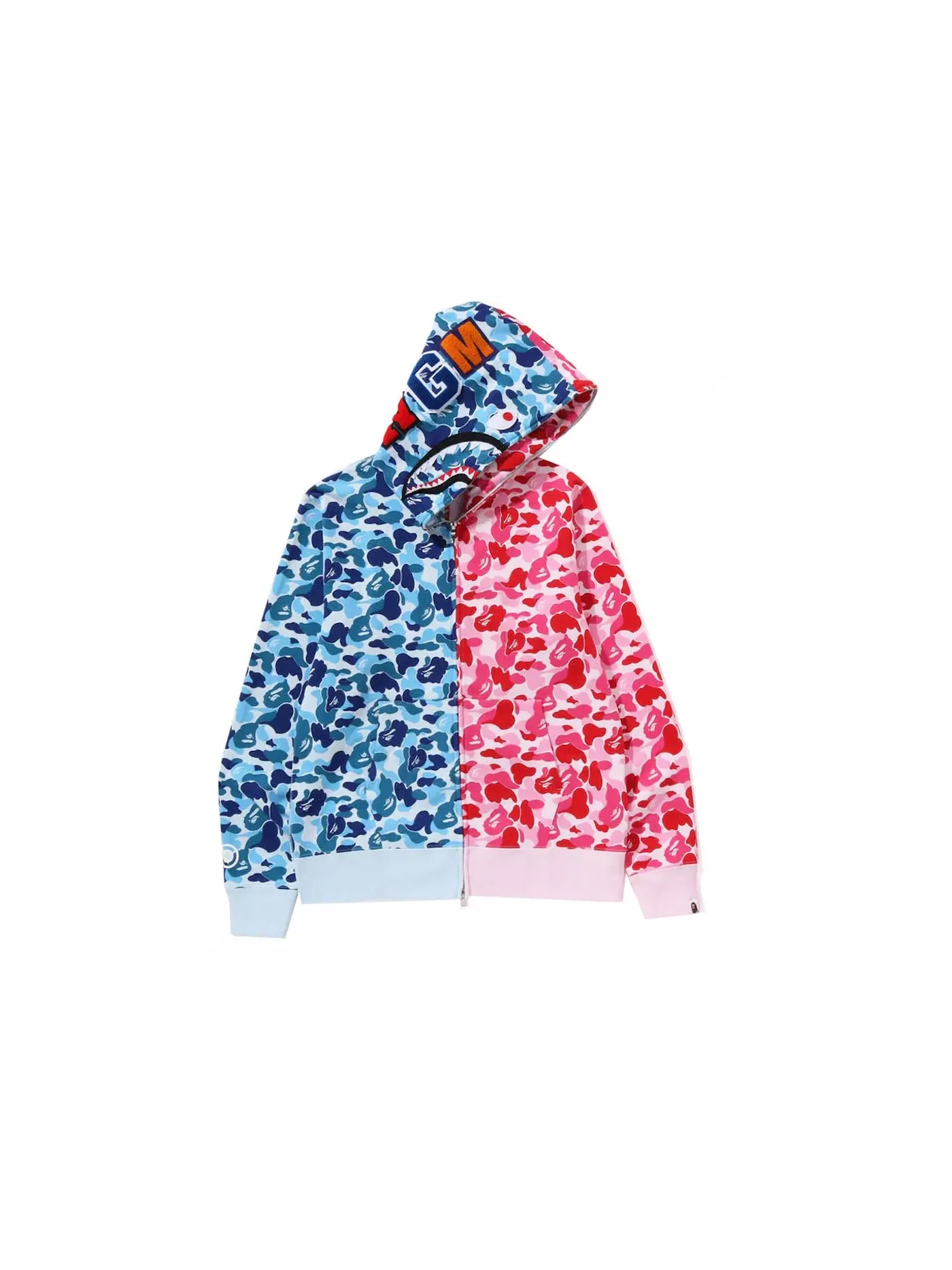 Мужская худи с принтом BAPE ABC Camo Crazy Shark Full Zip Hoodie BAPE — изображение 2 из 3, синий розовый