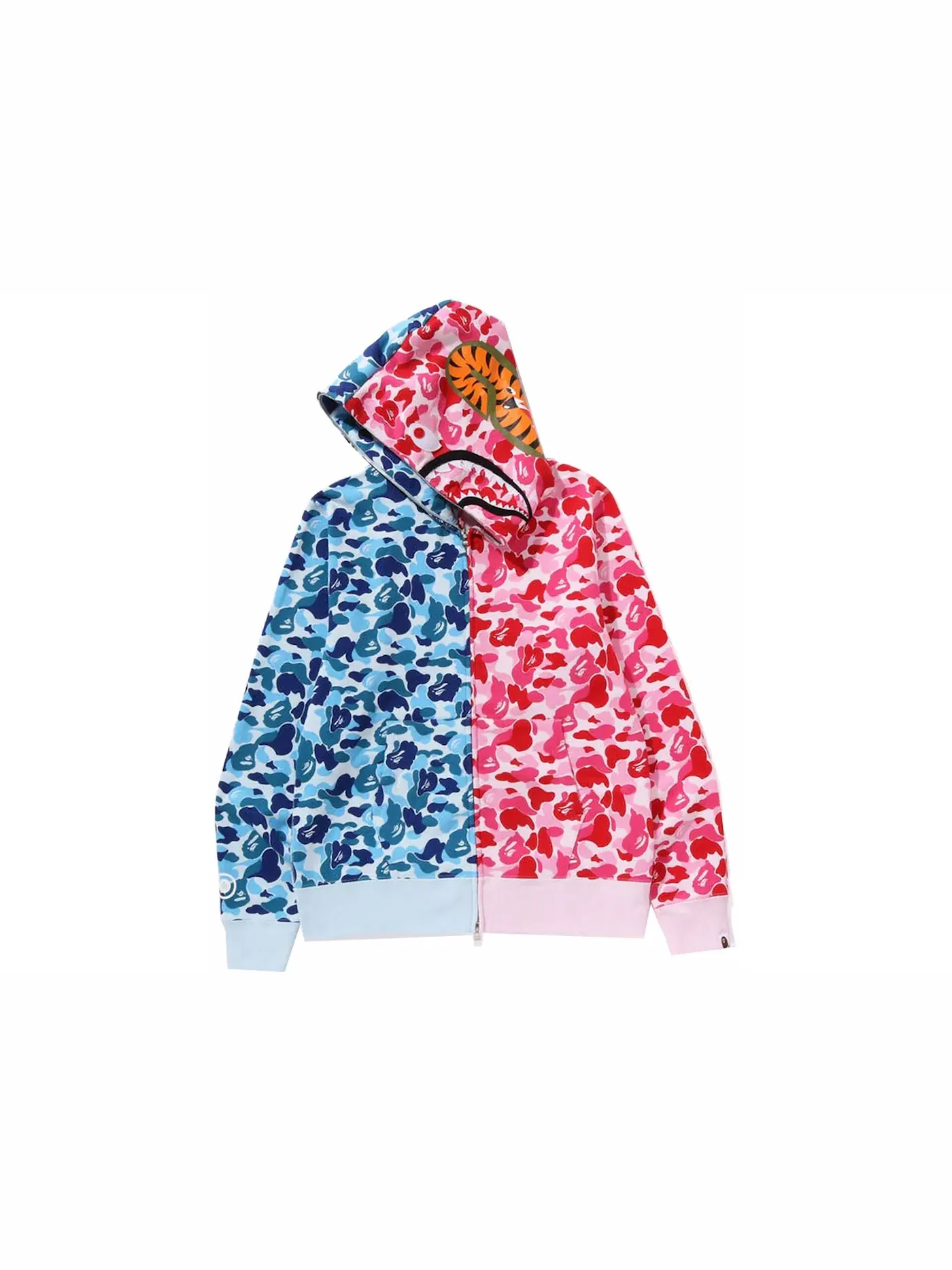 Мужская худи с принтом BAPE ABC Camo Crazy Shark Full Zip Hoodie BAPE — изображение 3 из 3, синий розовый