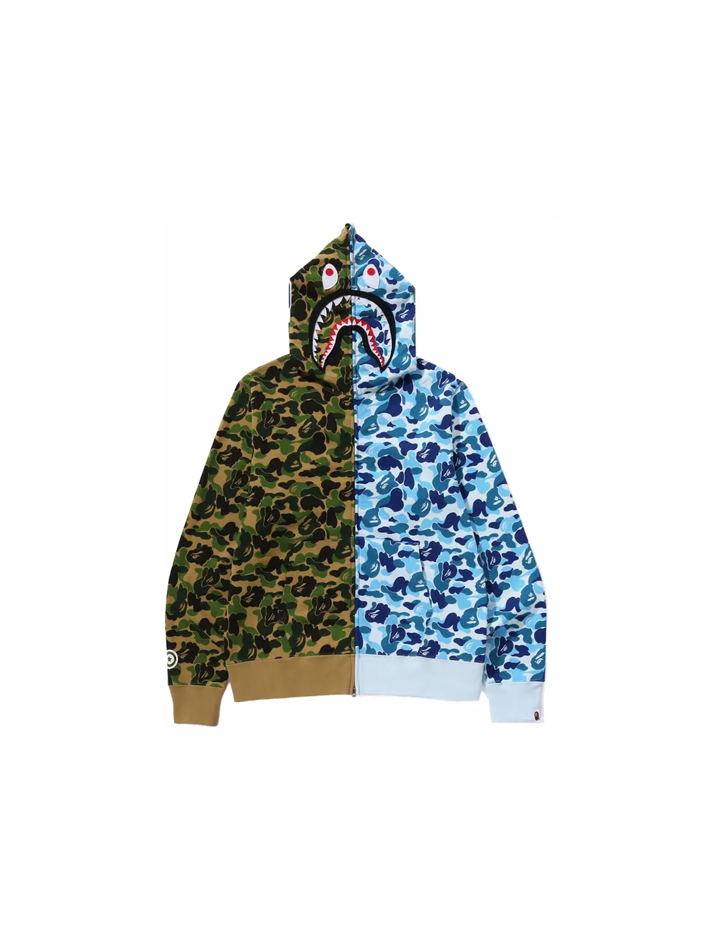 Мужская худи с принтом BAPE ABC Camo Crazy Shark Full Zip Hoodie BAPE — изображение 1 из 3, зеленый/синий