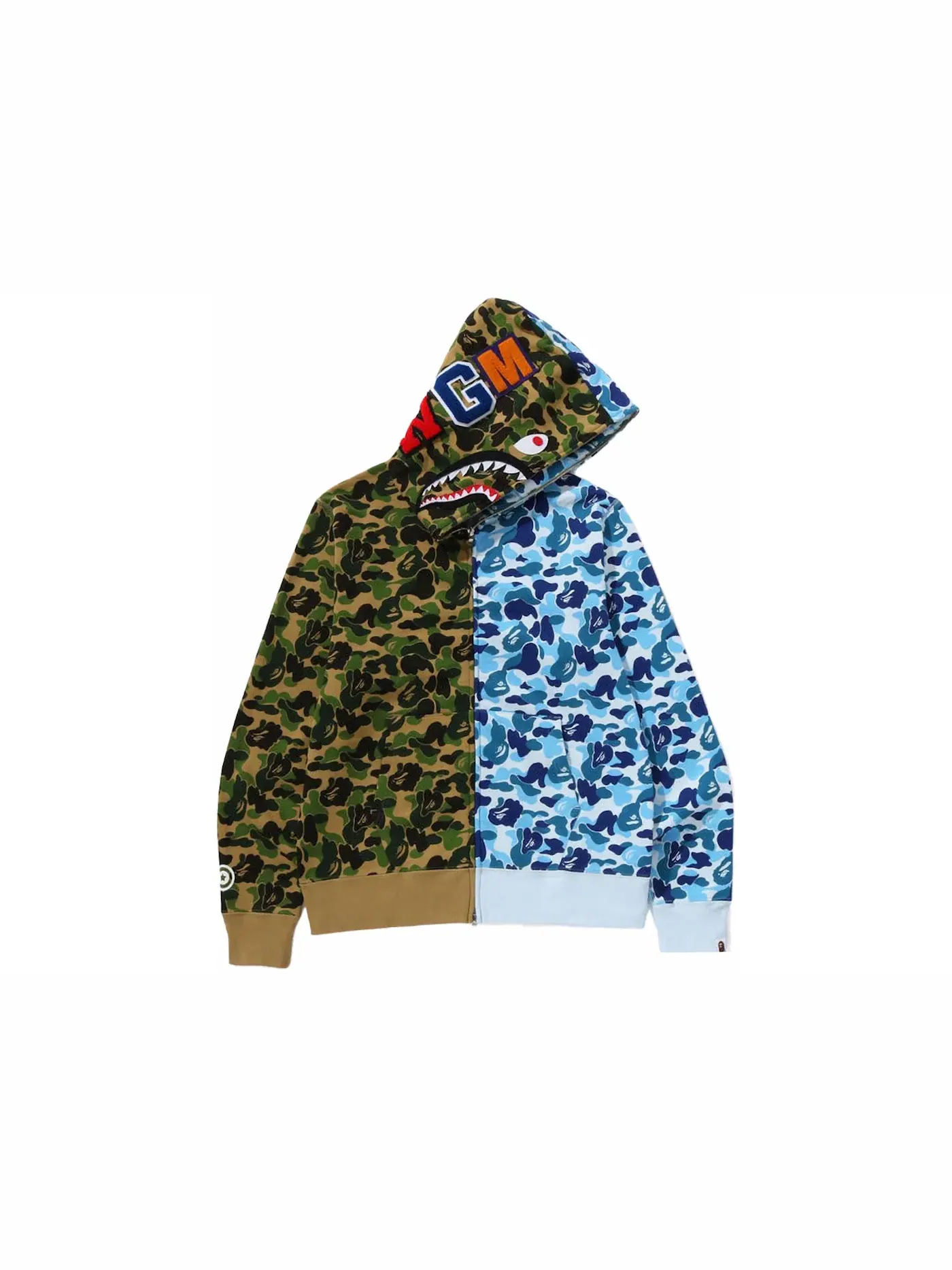 Мужская худи с принтом BAPE ABC Camo Crazy Shark Full Zip Hoodie BAPE — изображение 2 из 3, зеленый/синий