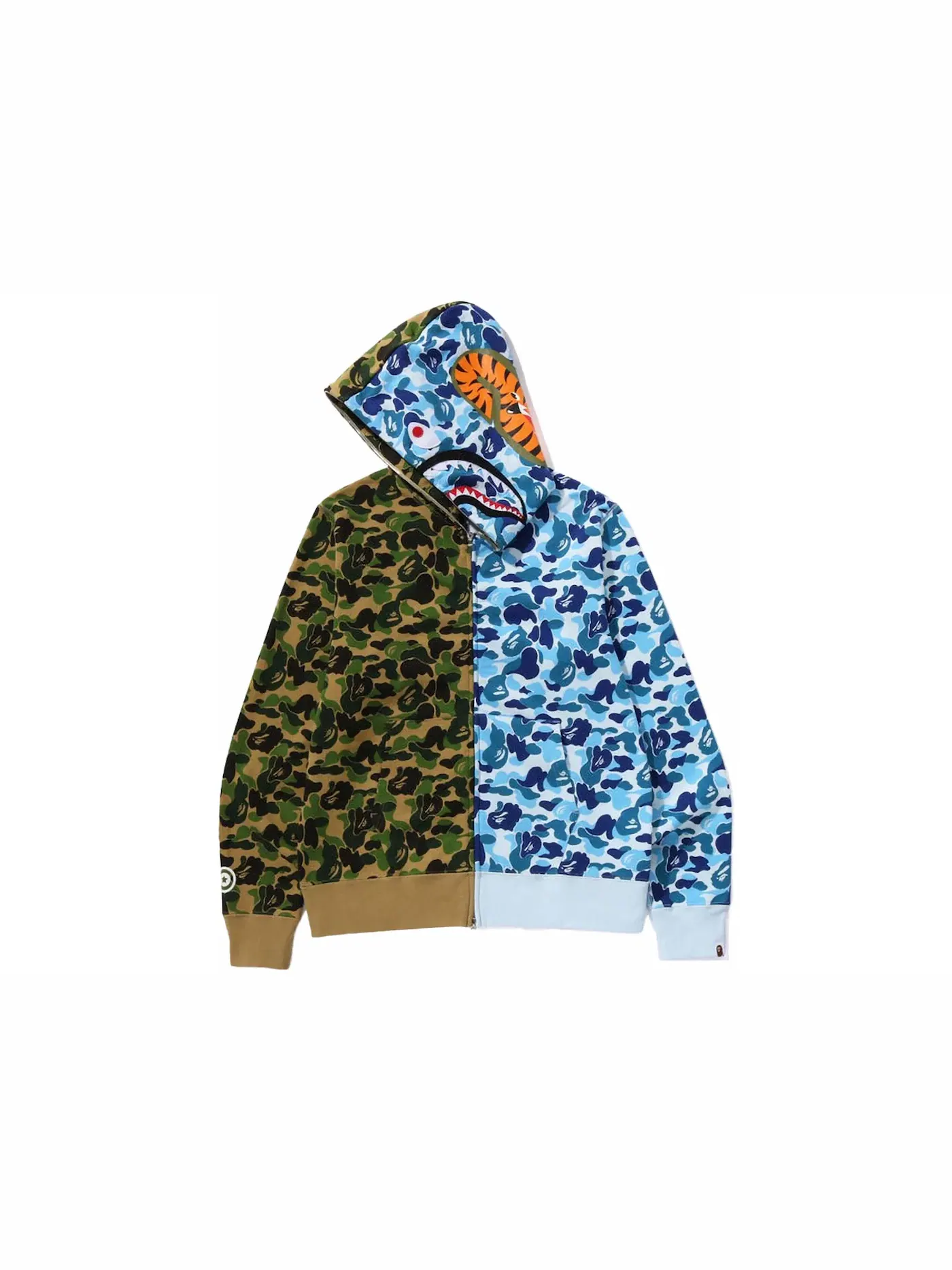 Мужская худи с принтом BAPE ABC Camo Crazy Shark Full Zip Hoodie BAPE — изображение 3 из 3, зеленый/синий