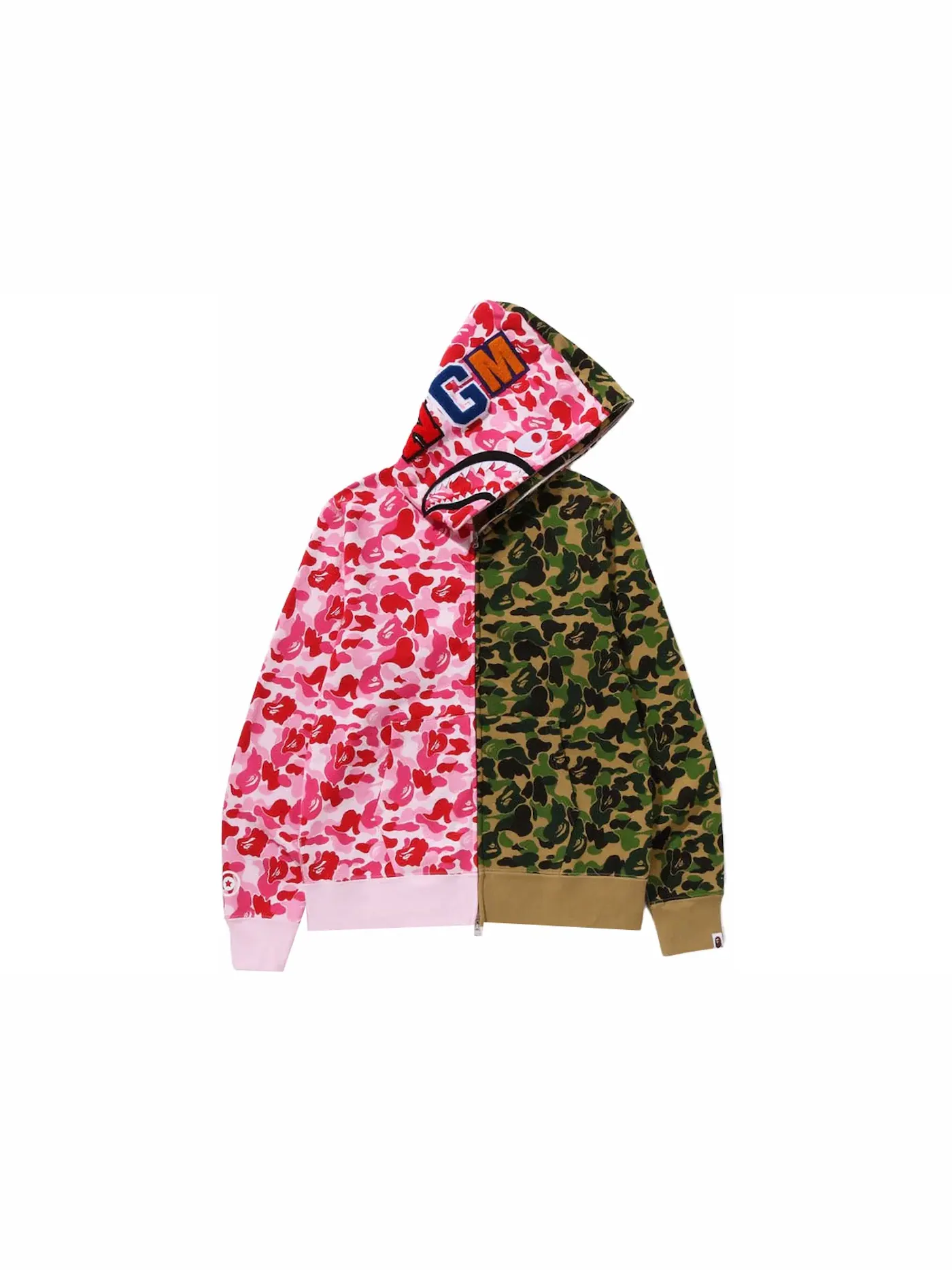 Мужская худи с камуфляжным принтом Crazy Shark BAPE — изображение 2 из 3, розовый/зеленый