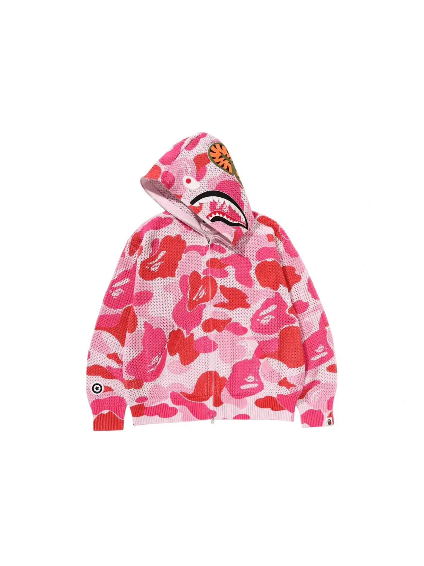 Мужская худи с капюшоном с принтом BAPE ABC Camo Crochet Relaxed Fit Shark Full Zip Hoodie BAPE — изображение 2 из 2, розовый