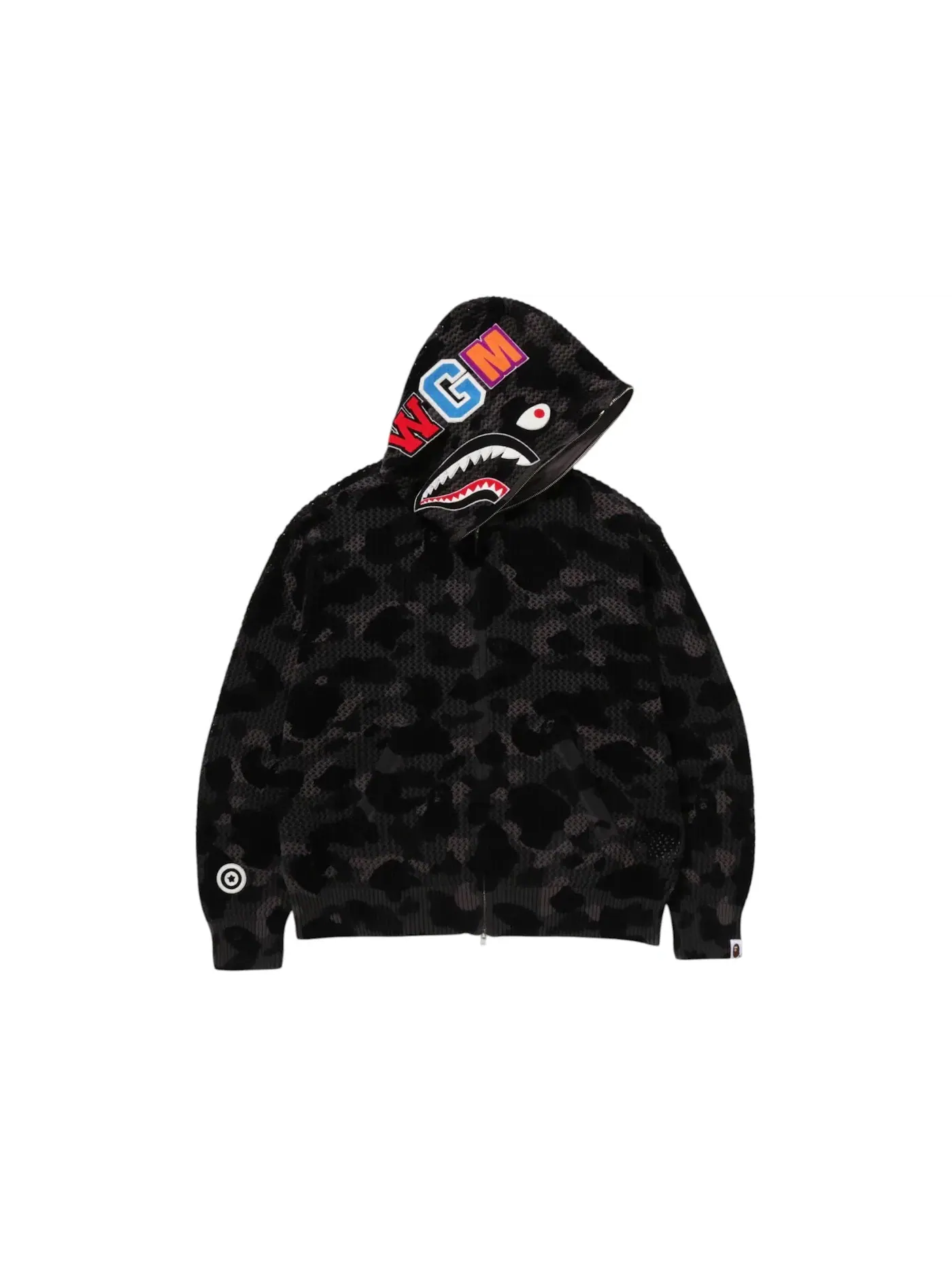 Мужской худи свободного кроя с принтом ABC Camo Crochet Relaxed Fit Shark Full Zip BAPE — изображение 1 из 2, черный