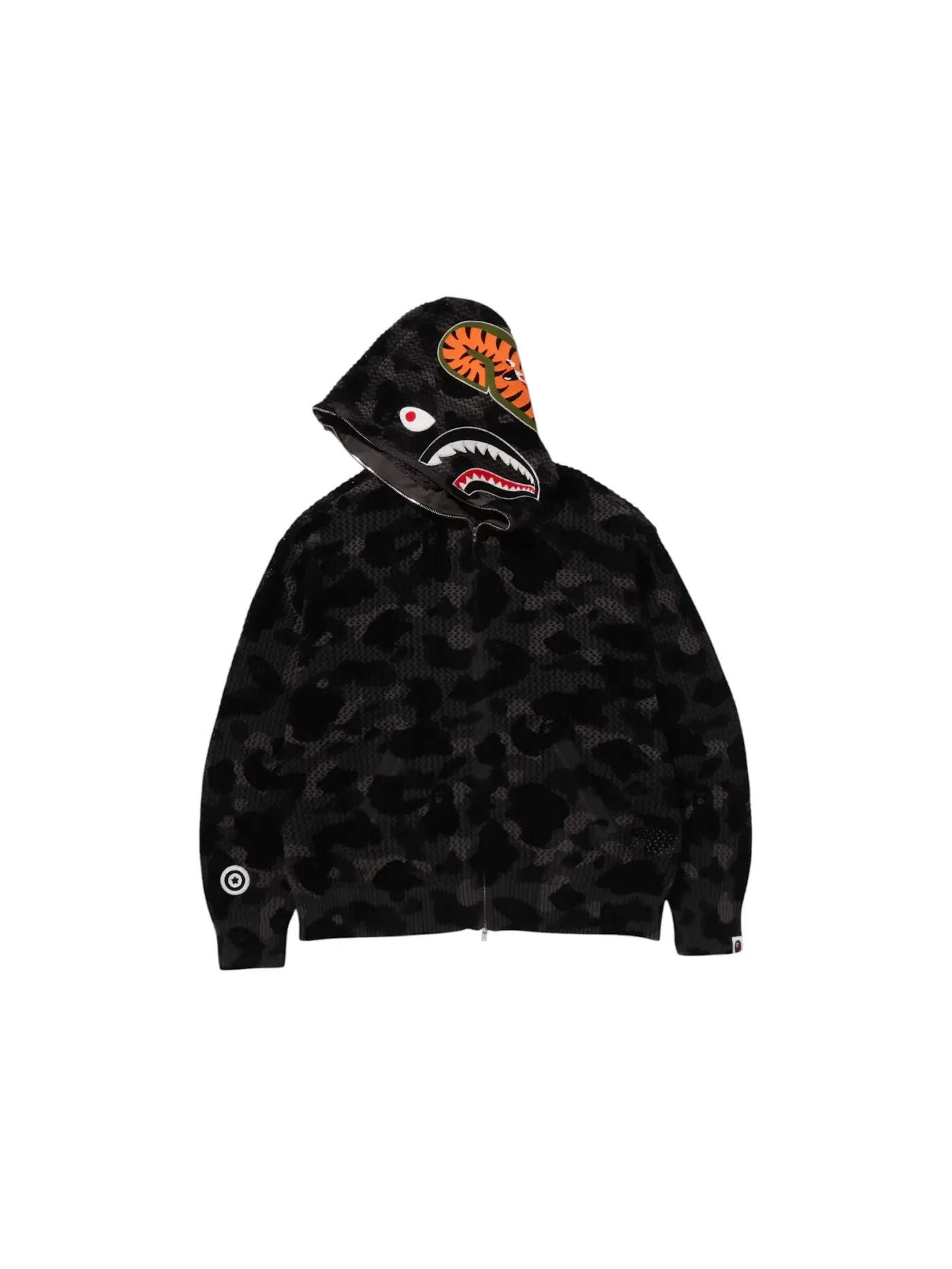 Мужской худи свободного кроя с принтом ABC Camo Crochet Relaxed Fit Shark Full Zip BAPE — изображение 2 из 2, черный