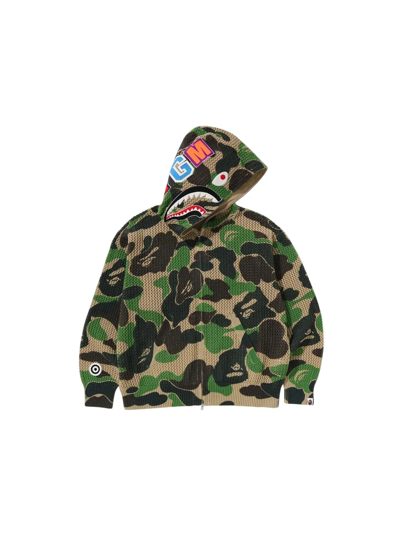Мужская худи свободного кроя с капюшоном с принтом ABC Camo Crochet Relaxed Fit Shark Full Zip Hoodie BAPE, зеленый