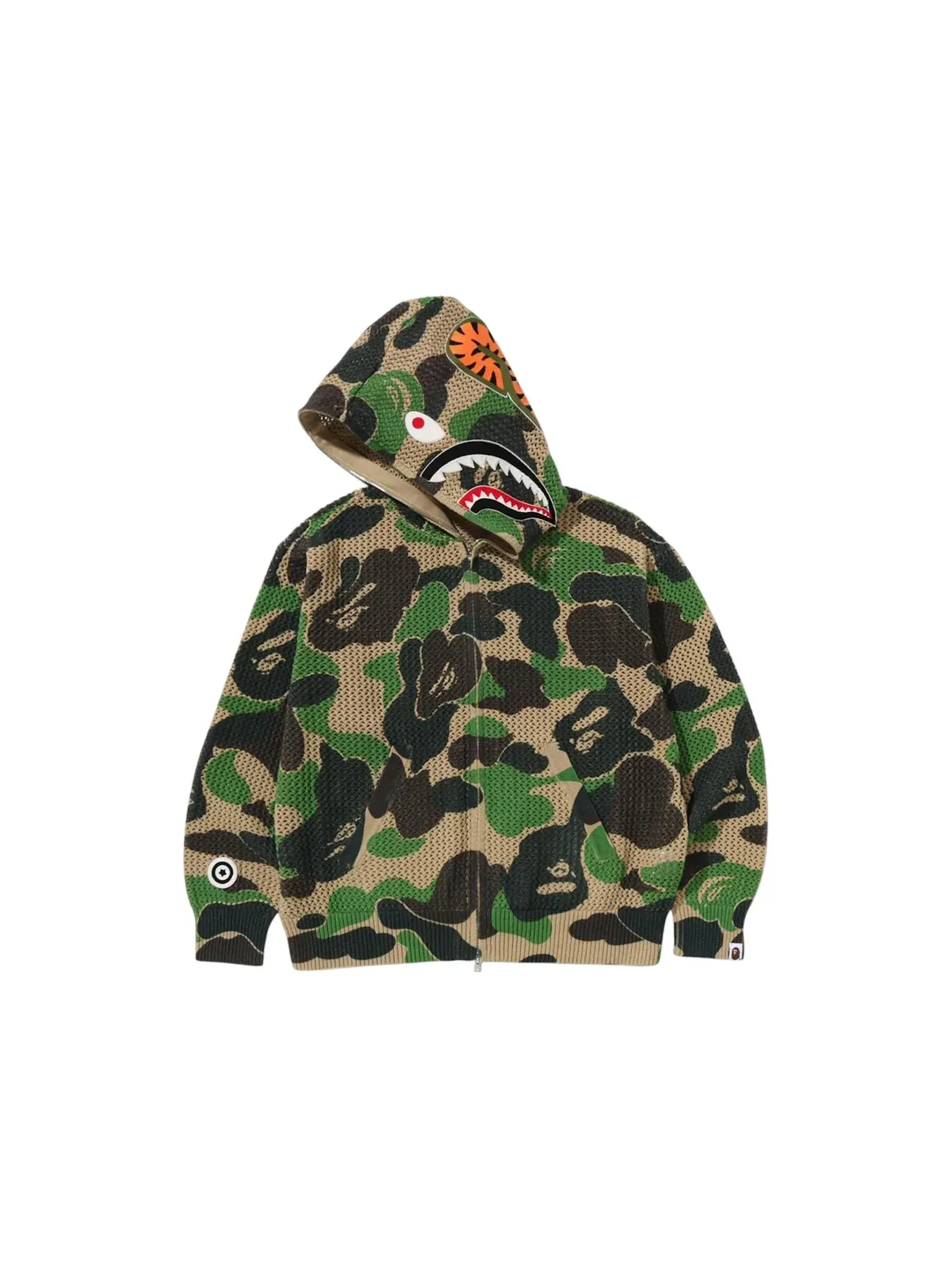 Мужская худи свободного кроя с капюшоном с принтом ABC Camo Crochet Relaxed Fit Shark Full Zip Hoodie BAPE, зеленый