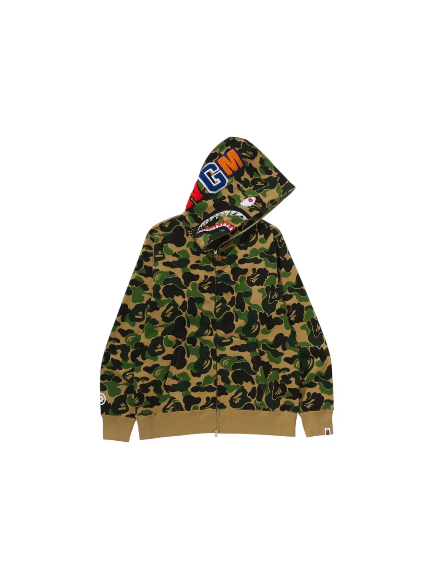 Мужской худи с камуфляжным принтом BAPE ABC Camo Crystal Stone Shark Full Zip Hoodie — изображение 1 из 2, зеленый