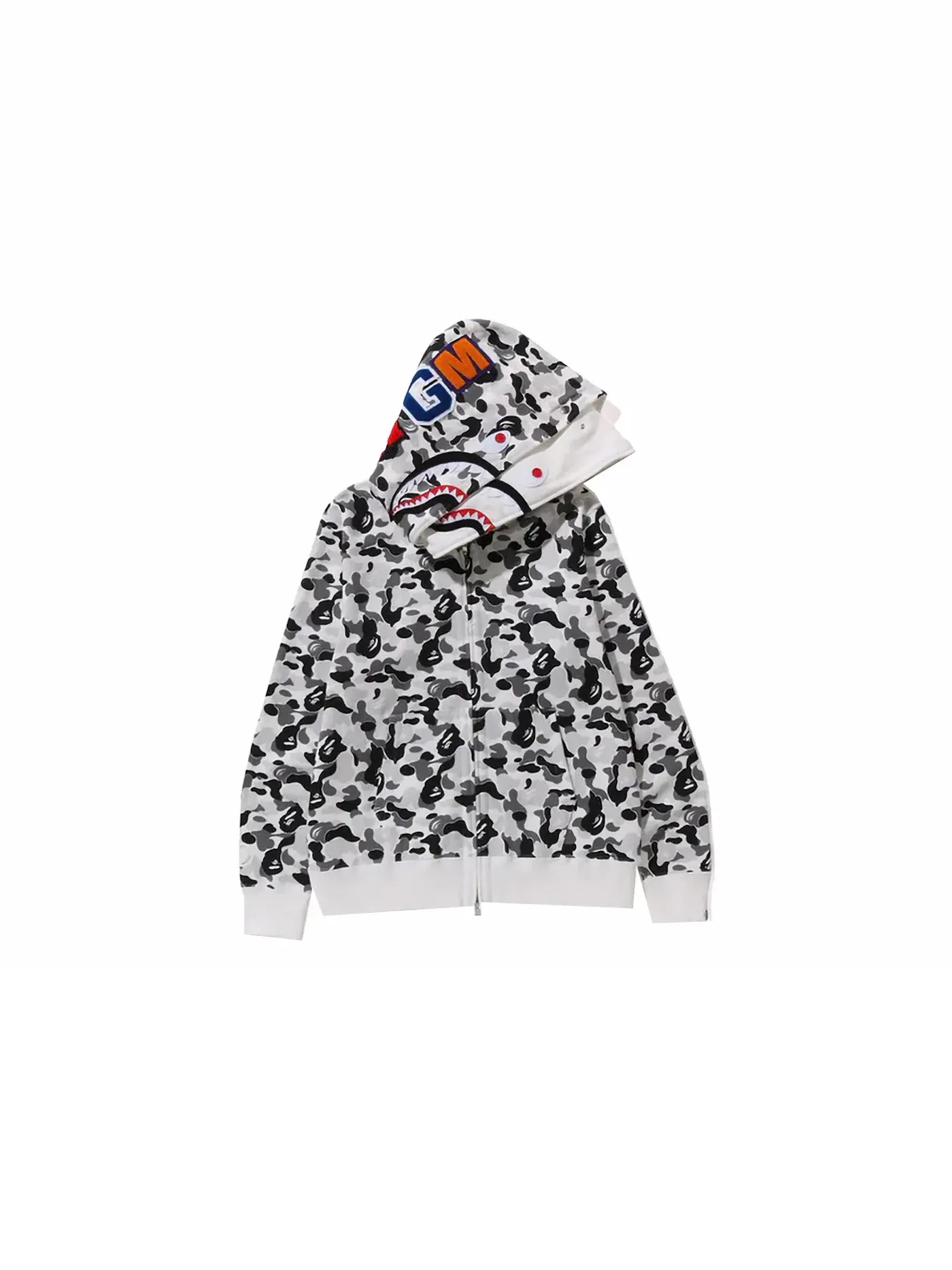 Мужская худи с принтом BAPE ABC Camo Double Shark Full Zip Hoodie BAPE — изображение 2 из 3, серый
