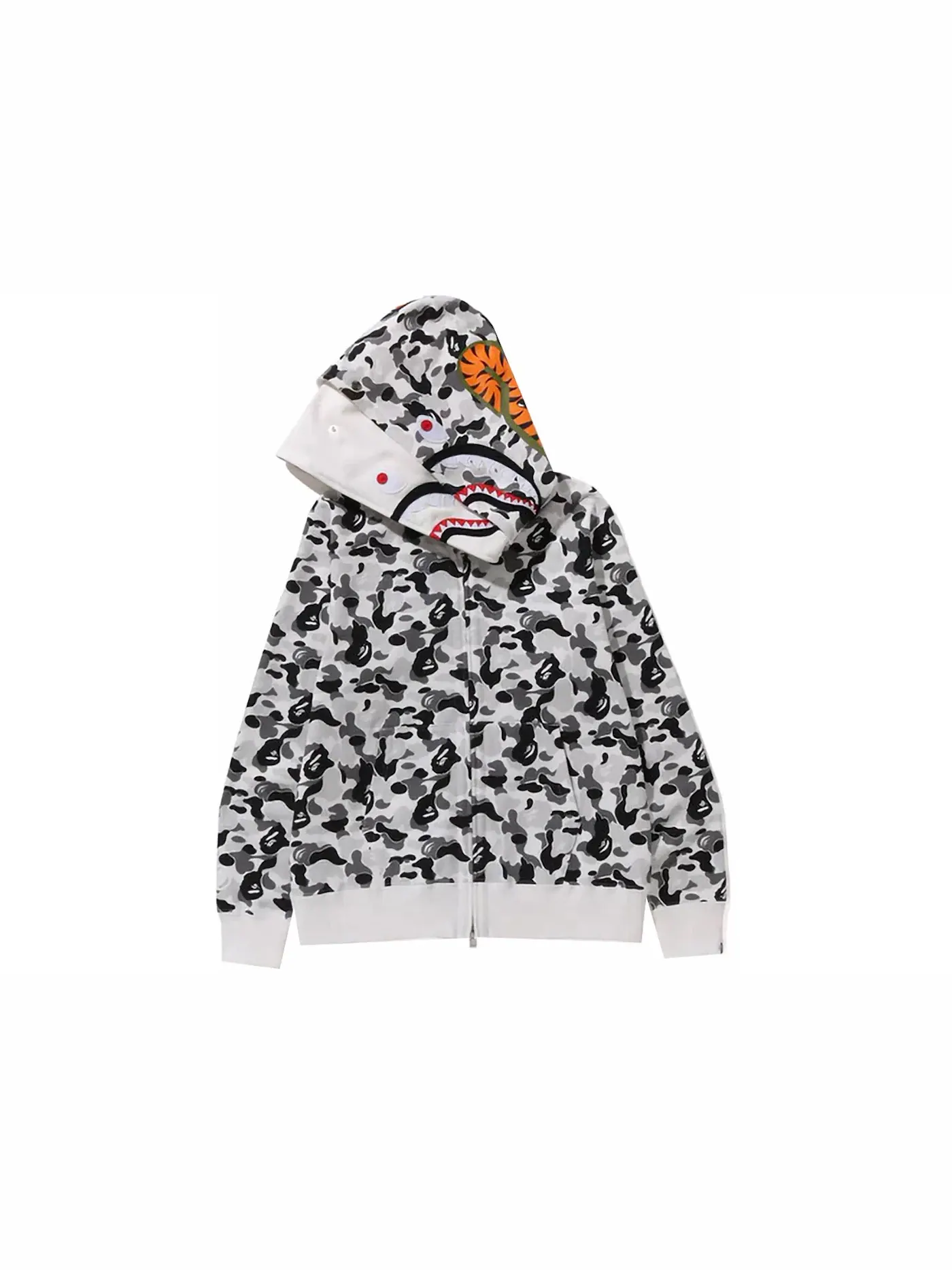 Мужская худи с принтом BAPE ABC Camo Double Shark Full Zip Hoodie BAPE — изображение 3 из 3, серый
