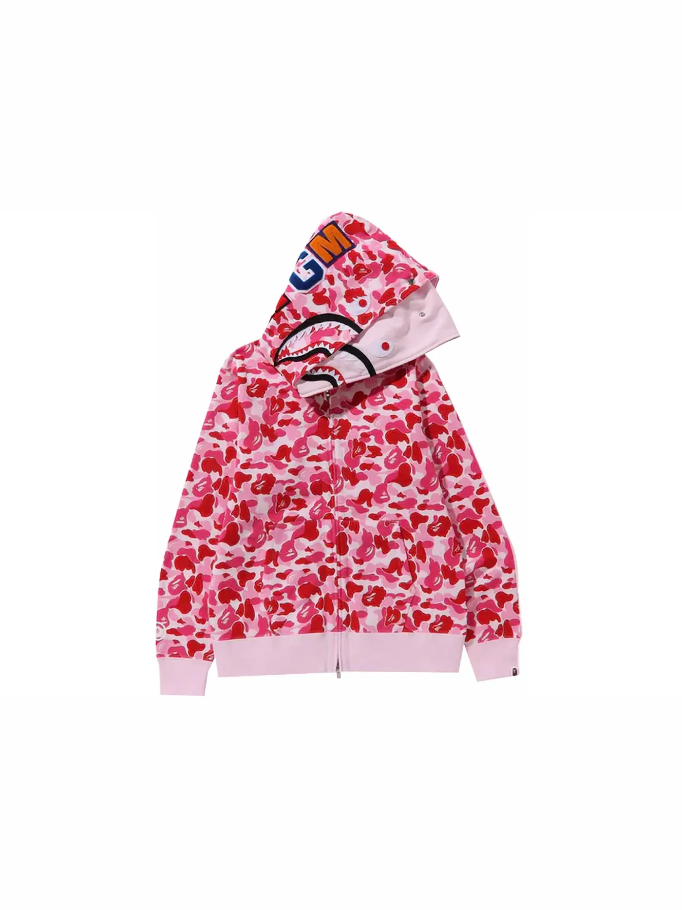 Мужская худи с принтом BAPE ABC Camo Double Shark Full Zip Hoodie (FW23) BAPE — изображение 2 из 3, розовый