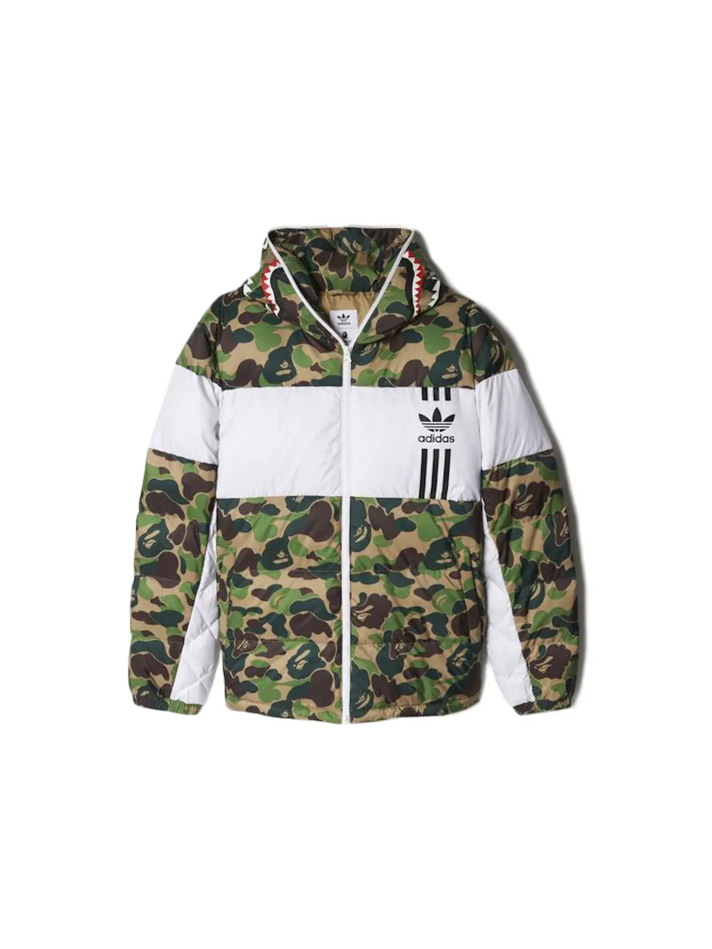Мужская куртка-пуховик с камуфляжным принтом BAPE X Adidas ABC Camo Firebird Shark Puffer Jacket — изображение 1 из 1